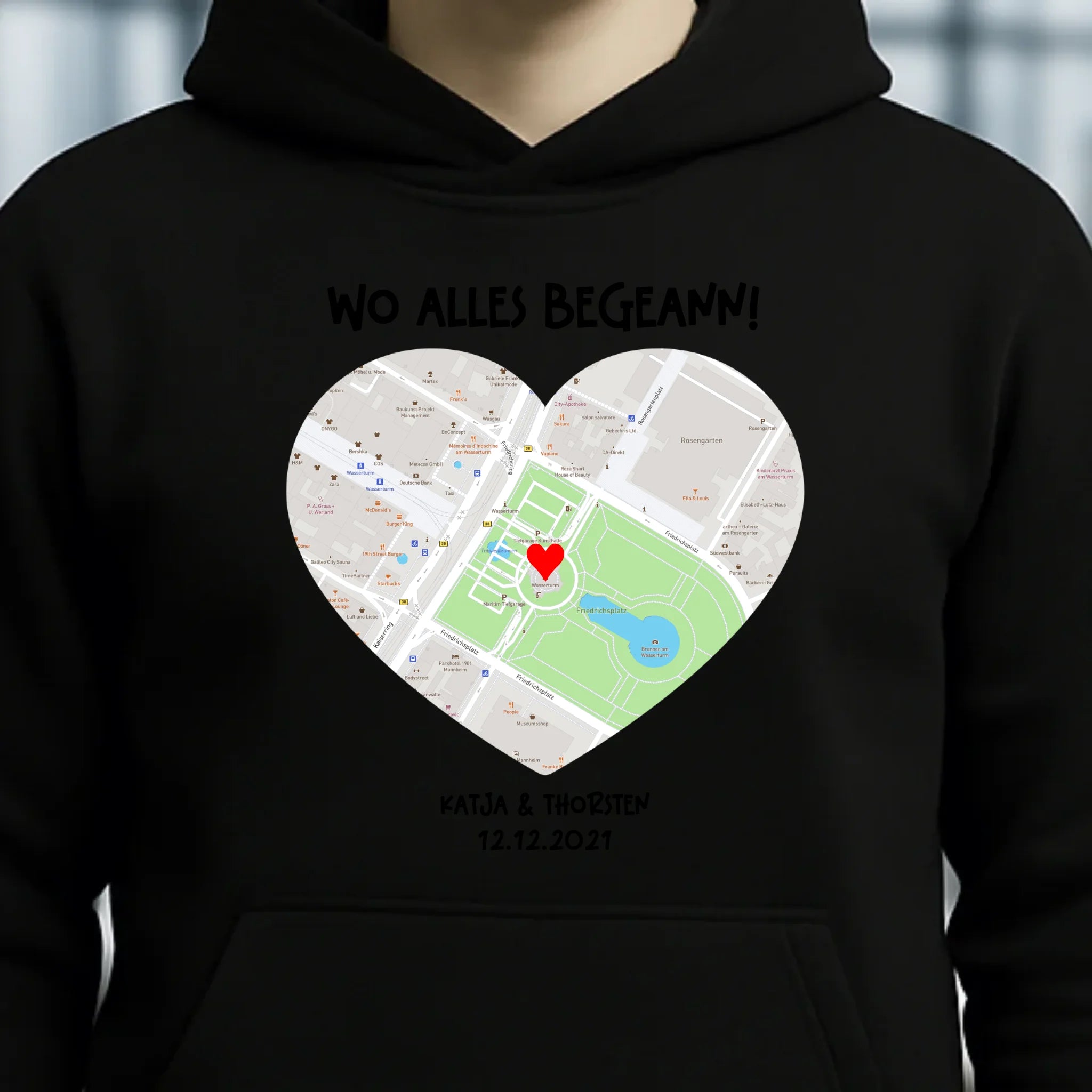 Karten-Generator mit echtem Ort und deinem Text • Karte • Maps • Unisex Premium Hoodie XS-5XL aus Bio-Baumwolle für Damen & Herren • Exklusivdesign • personalisiert