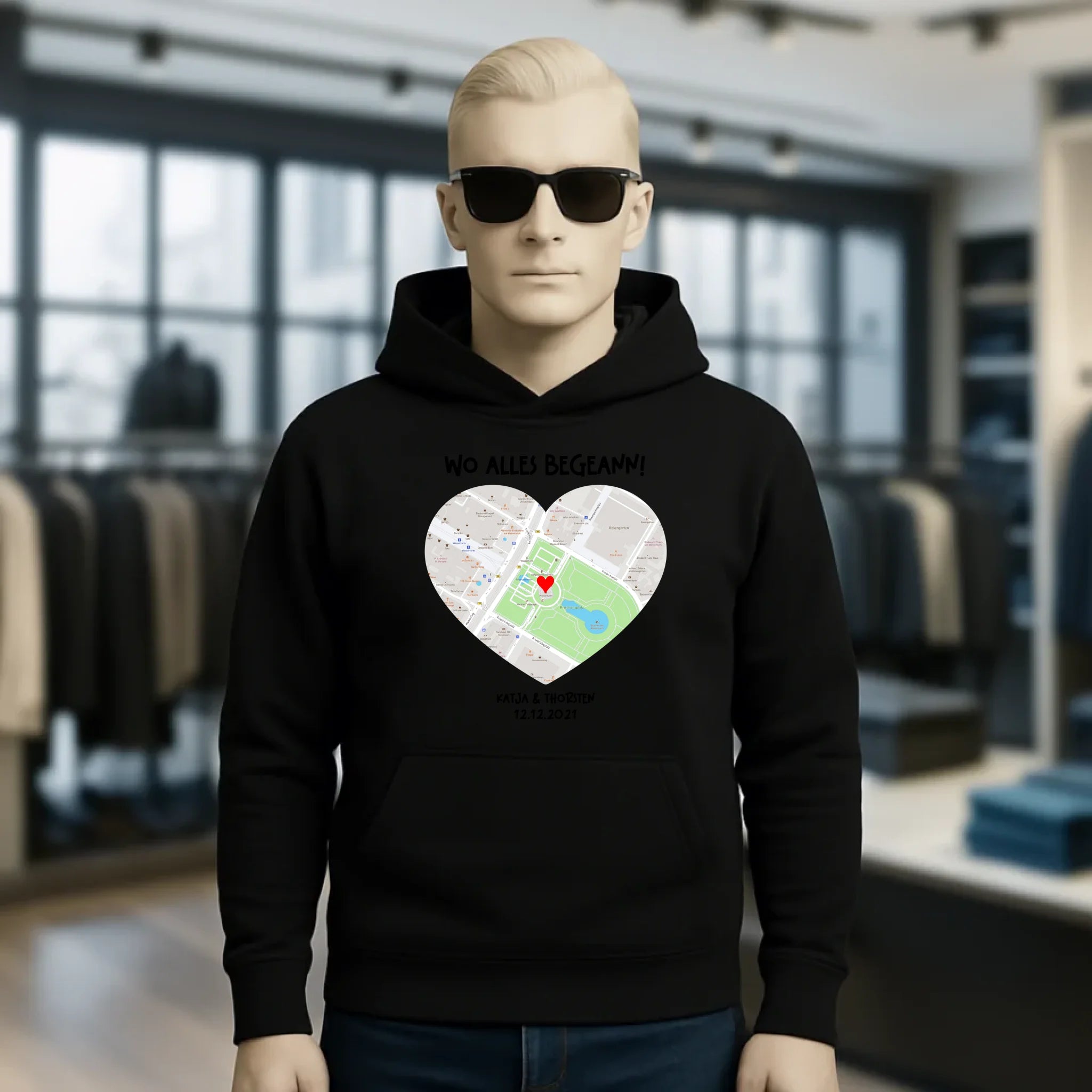 Karten-Generator mit echtem Ort und deinem Text • Karte • Maps • Unisex Premium Hoodie XS-5XL aus Bio-Baumwolle für Damen & Herren • Exklusivdesign • personalisiert