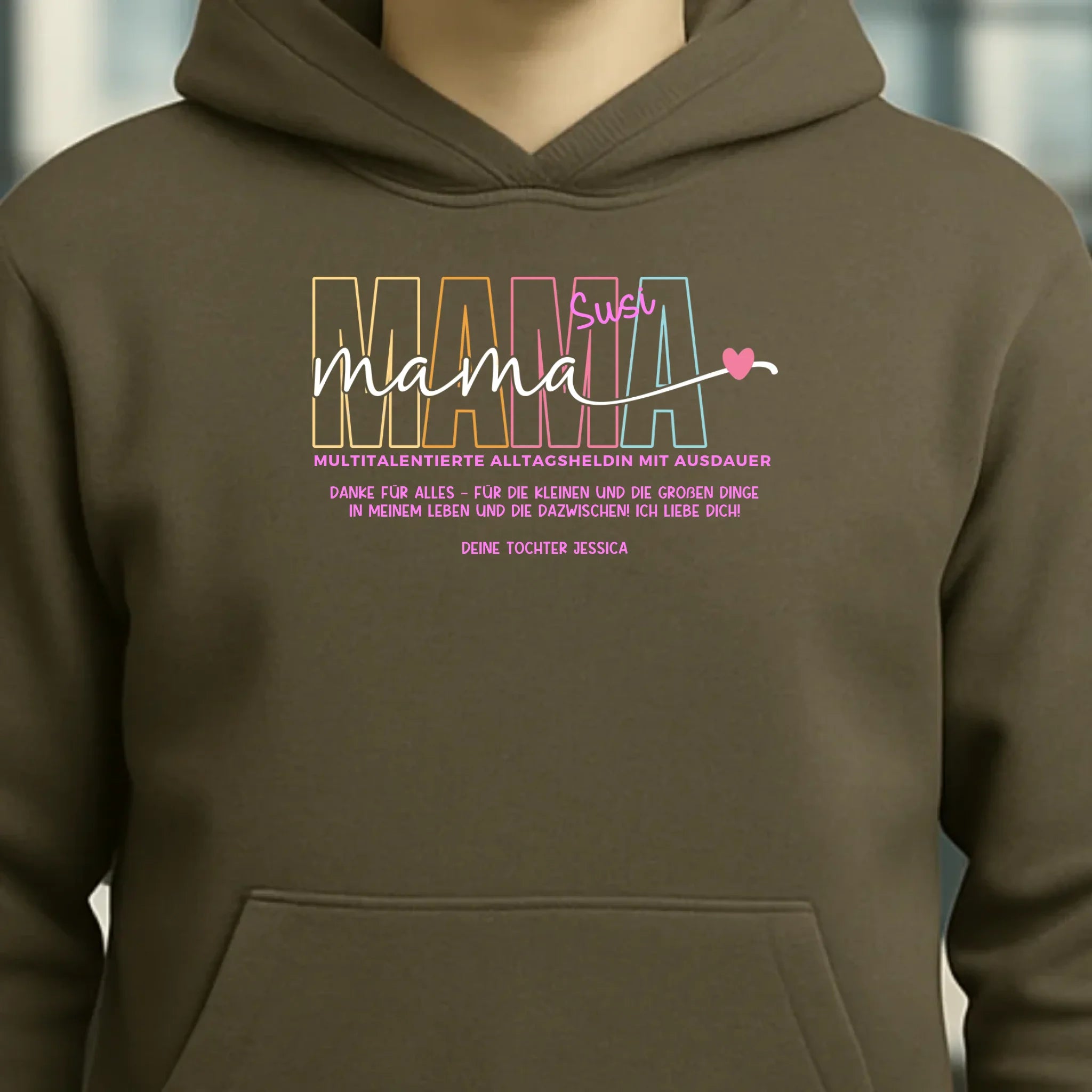 MAMA: Multitalentierte Alltagsheldin mit Ausdauer + Wunschname + Botschaft • Unisex Premium Hoodie XS-5XL aus Bio-Baumwolle für Damen & Herren • Exklusivdesign • personalisiert