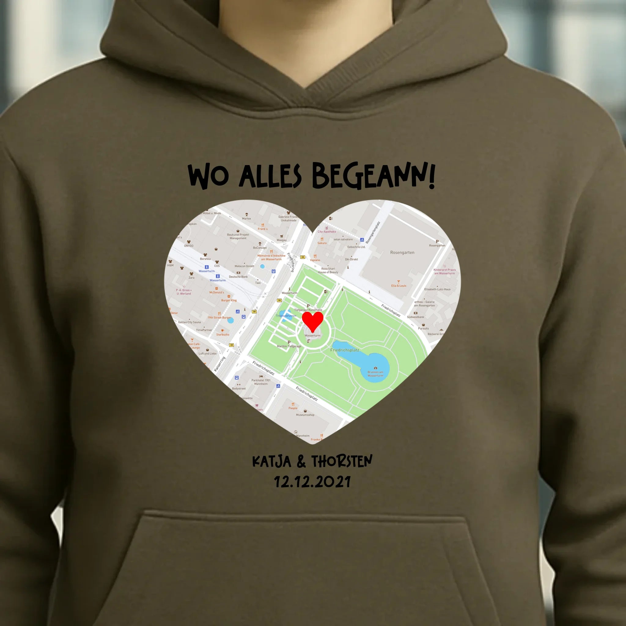 Karten-Generator mit echtem Ort und deinem Text • Karte • Maps • Unisex Premium Hoodie XS-5XL aus Bio-Baumwolle für Damen & Herren • Exklusivdesign • personalisiert