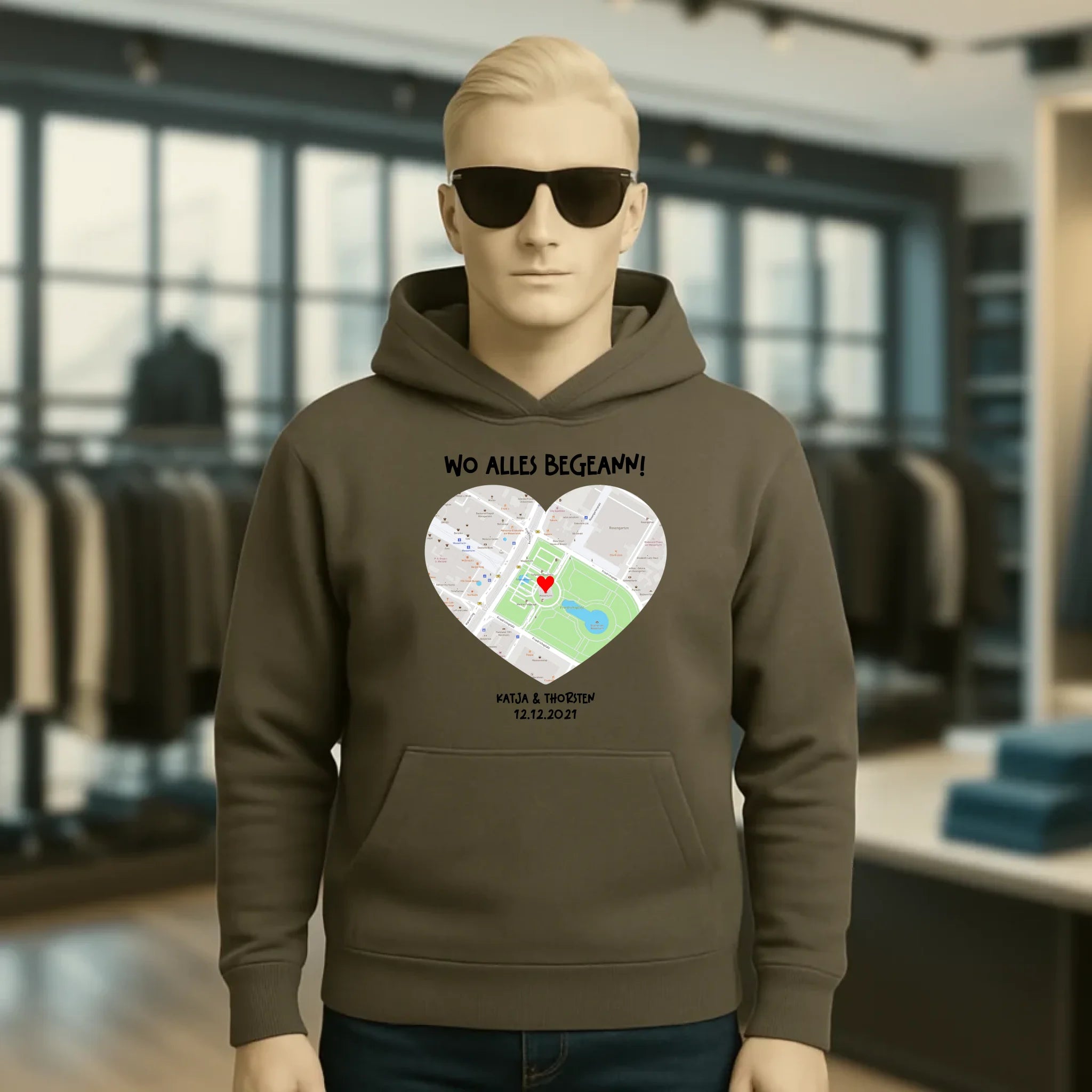 Karten-Generator mit echtem Ort und deinem Text • Karte • Maps • Unisex Premium Hoodie XS-5XL aus Bio-Baumwolle für Damen & Herren • Exklusivdesign • personalisiert