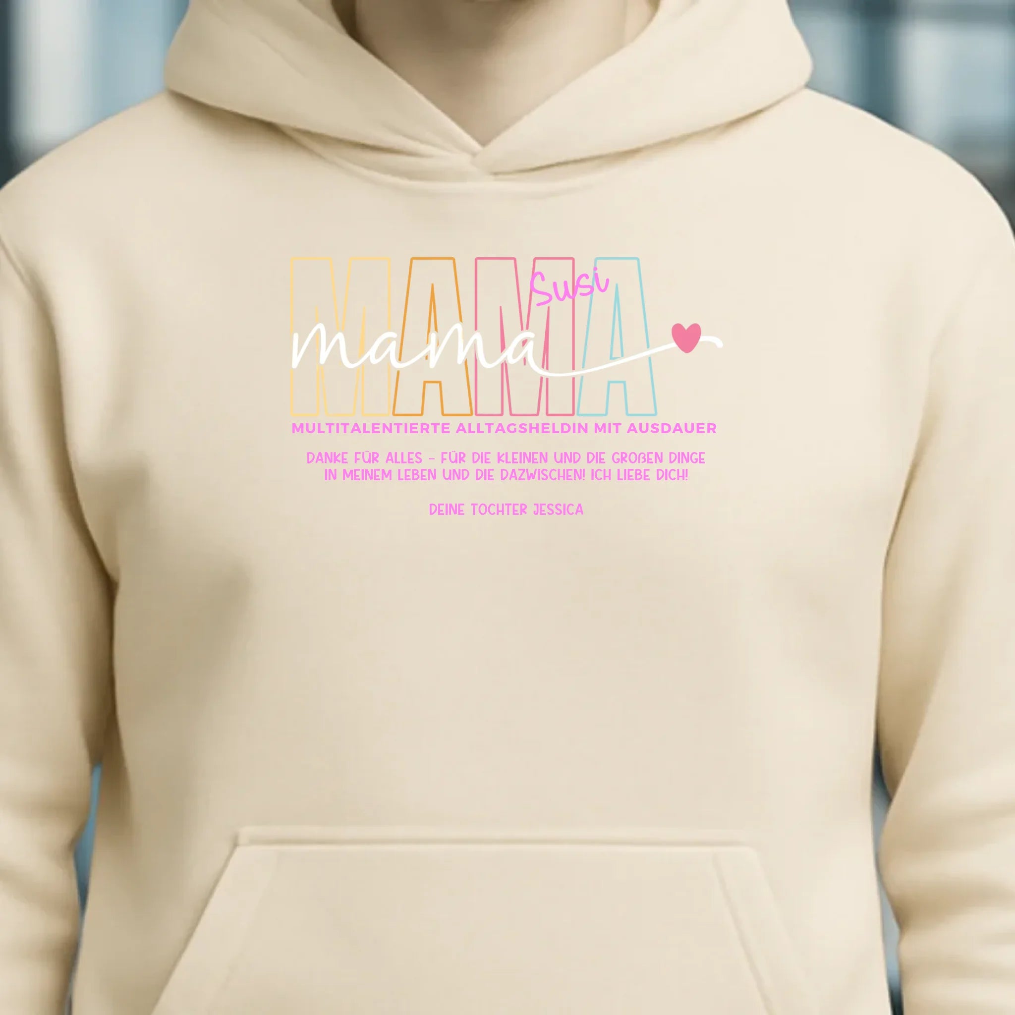 MAMA: Multitalentierte Alltagsheldin mit Ausdauer + Wunschname + Botschaft • Unisex Premium Hoodie XS-5XL aus Bio-Baumwolle für Damen & Herren • Exklusivdesign • personalisiert