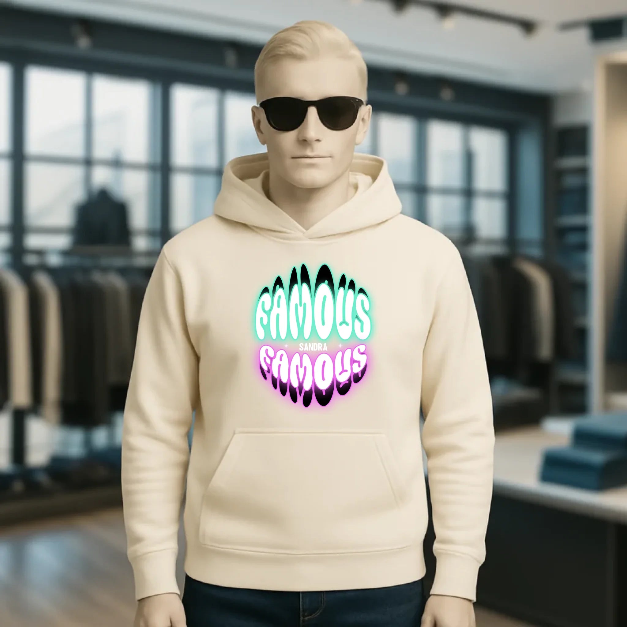 FAMOUS + Name • personalisierter Text • Unisex Premium Hoodie XS-5XL aus Bio-Baumwolle für Damen & Herren • Exklusivdesign • personalisiert