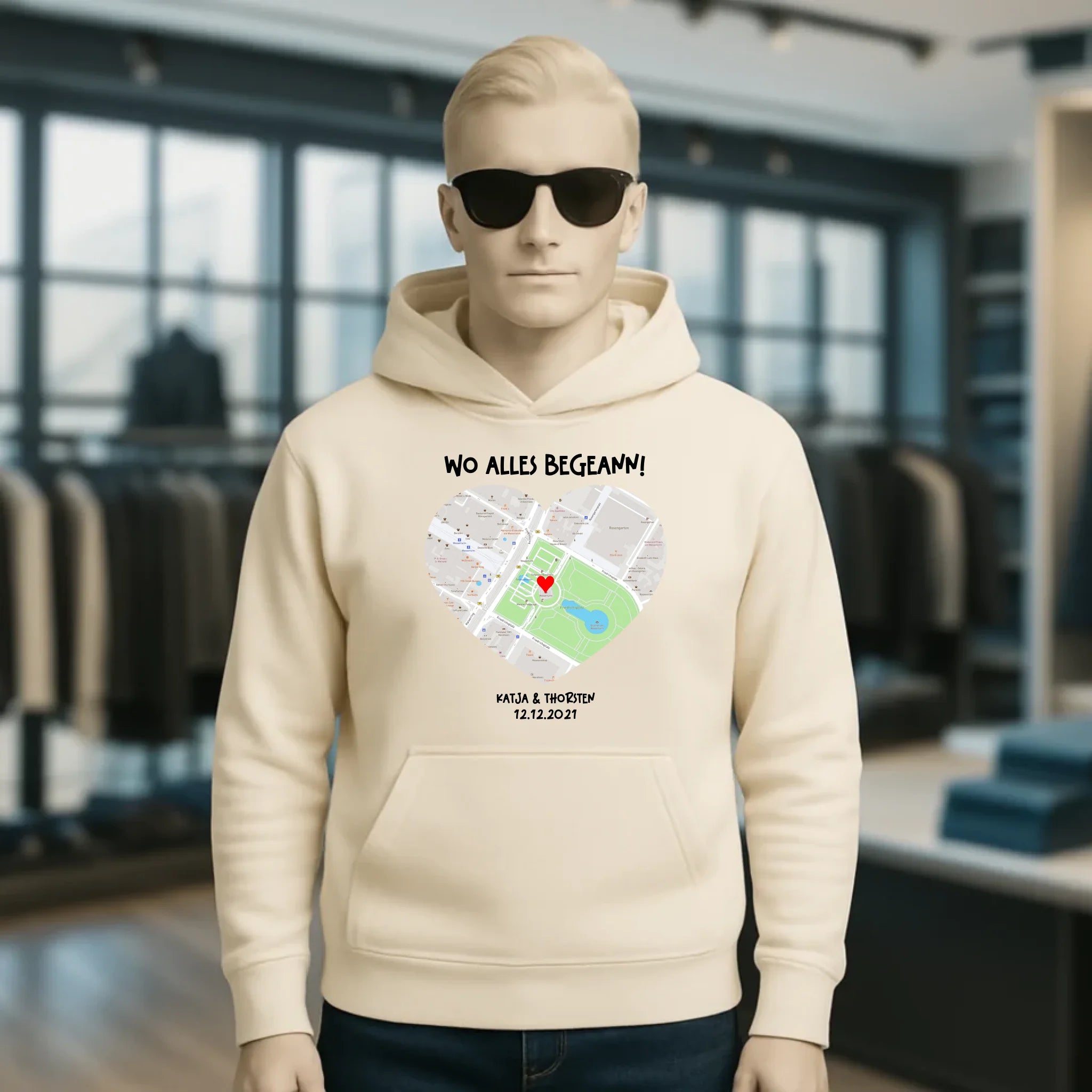 Karten-Generator mit echtem Ort und deinem Text • Karte • Maps • Unisex Premium Hoodie XS-5XL aus Bio-Baumwolle für Damen & Herren • Exklusivdesign • personalisiert