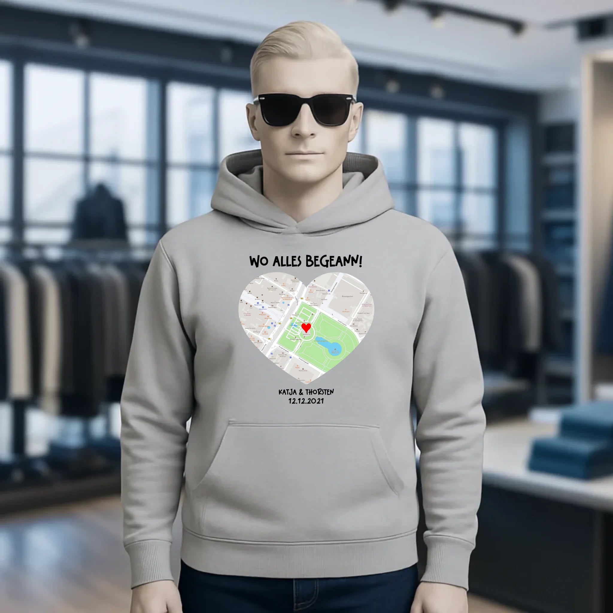 Karten-Generator mit echtem Ort und deinem Text • Karte • Maps • Unisex Premium Hoodie XS-5XL aus Bio-Baumwolle für Damen & Herren • Exklusivdesign • personalisiert