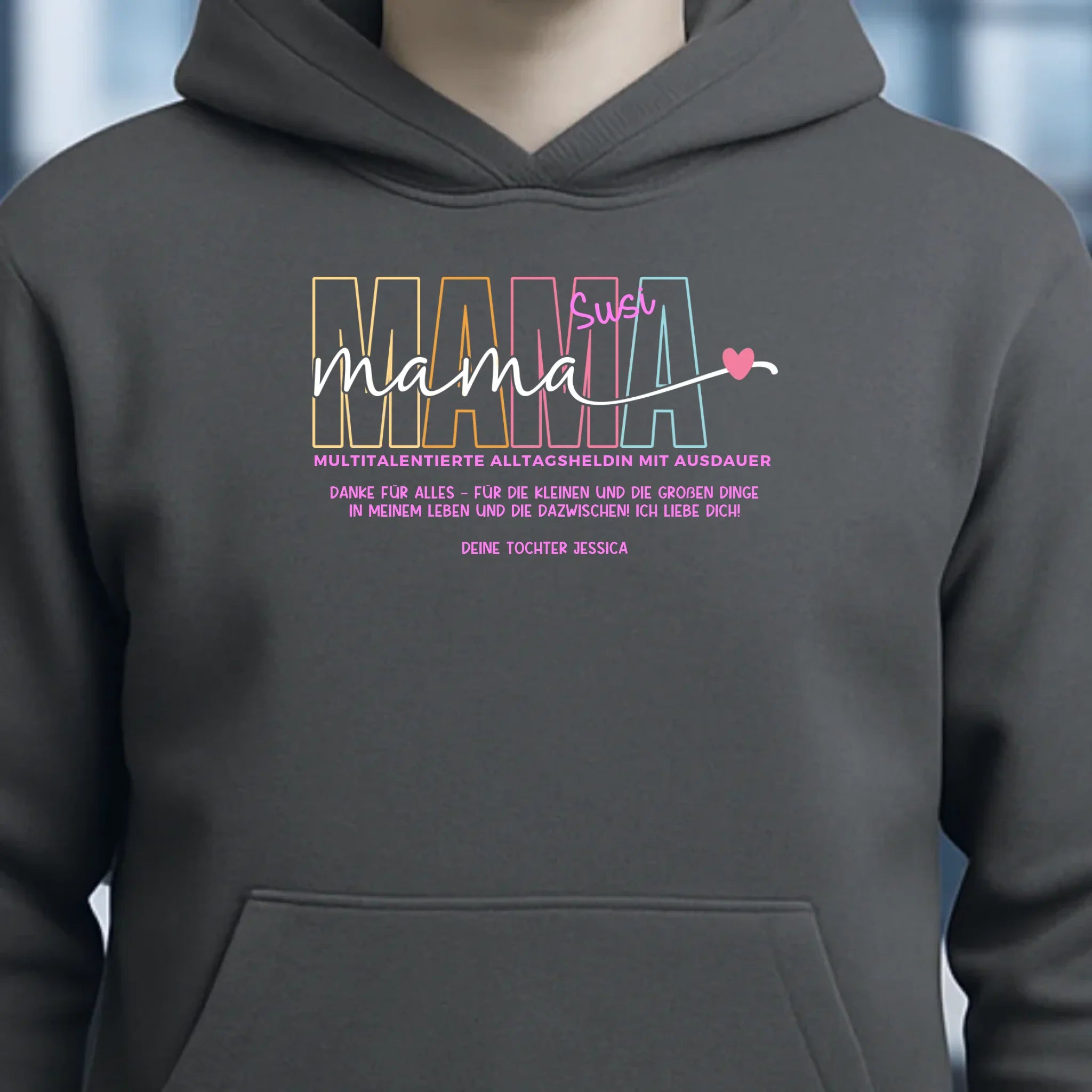 MAMA: Multitalentierte Alltagsheldin mit Ausdauer + Wunschname + Botschaft • Unisex Premium Hoodie XS-5XL aus Bio-Baumwolle für Damen & Herren • Exklusivdesign • personalisiert