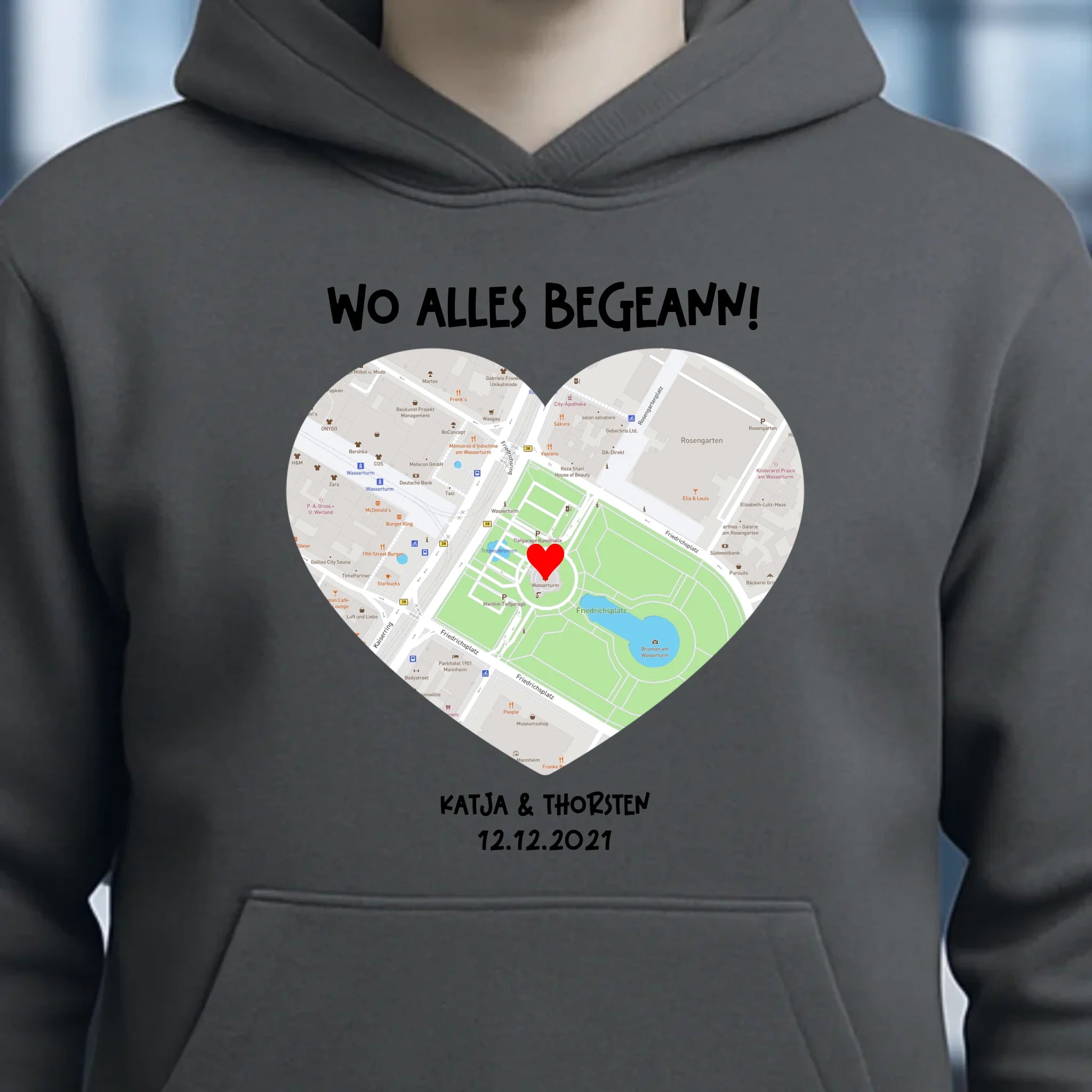 Karten-Generator mit echtem Ort und deinem Text • Karte • Maps • Unisex Premium Hoodie XS-5XL aus Bio-Baumwolle für Damen & Herren • Exklusivdesign • personalisiert