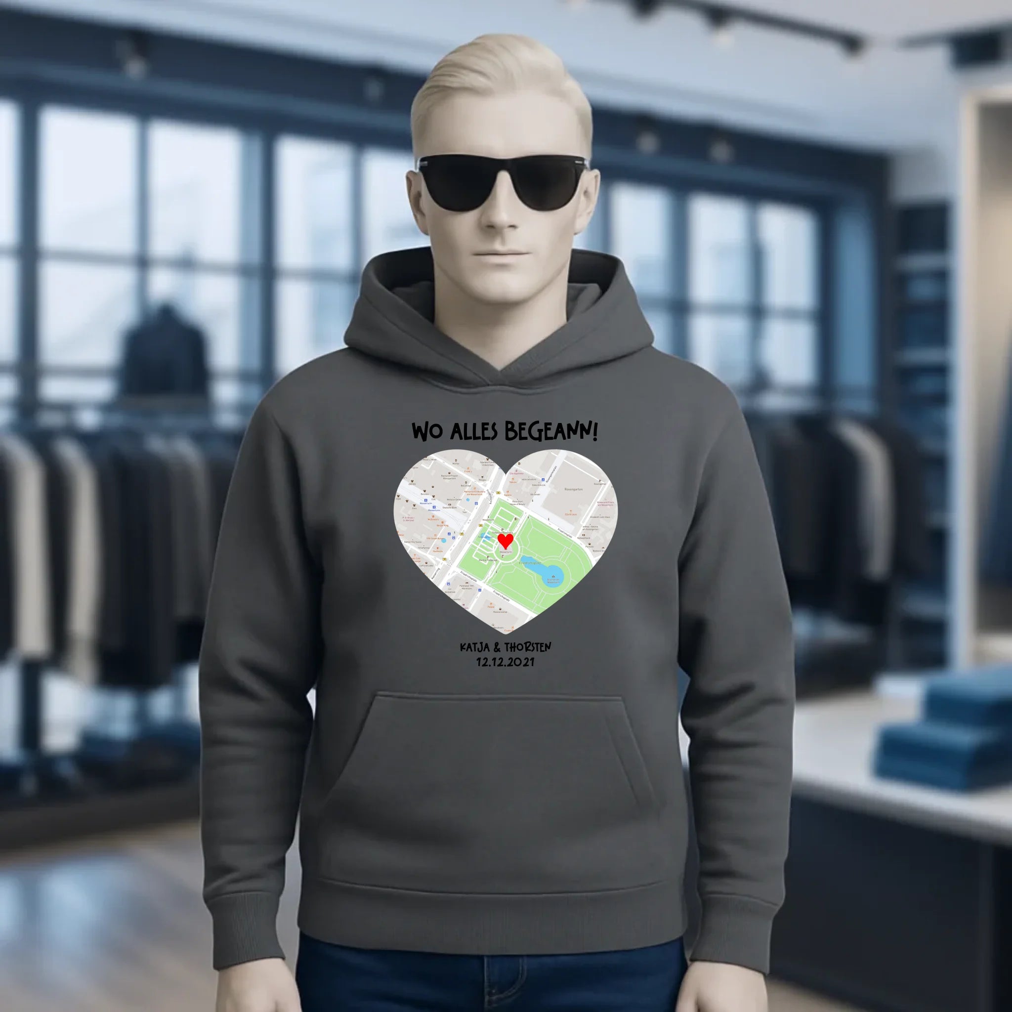 Karten-Generator mit echtem Ort und deinem Text • Karte • Maps • Unisex Premium Hoodie XS-5XL aus Bio-Baumwolle für Damen & Herren • Exklusivdesign • personalisiert