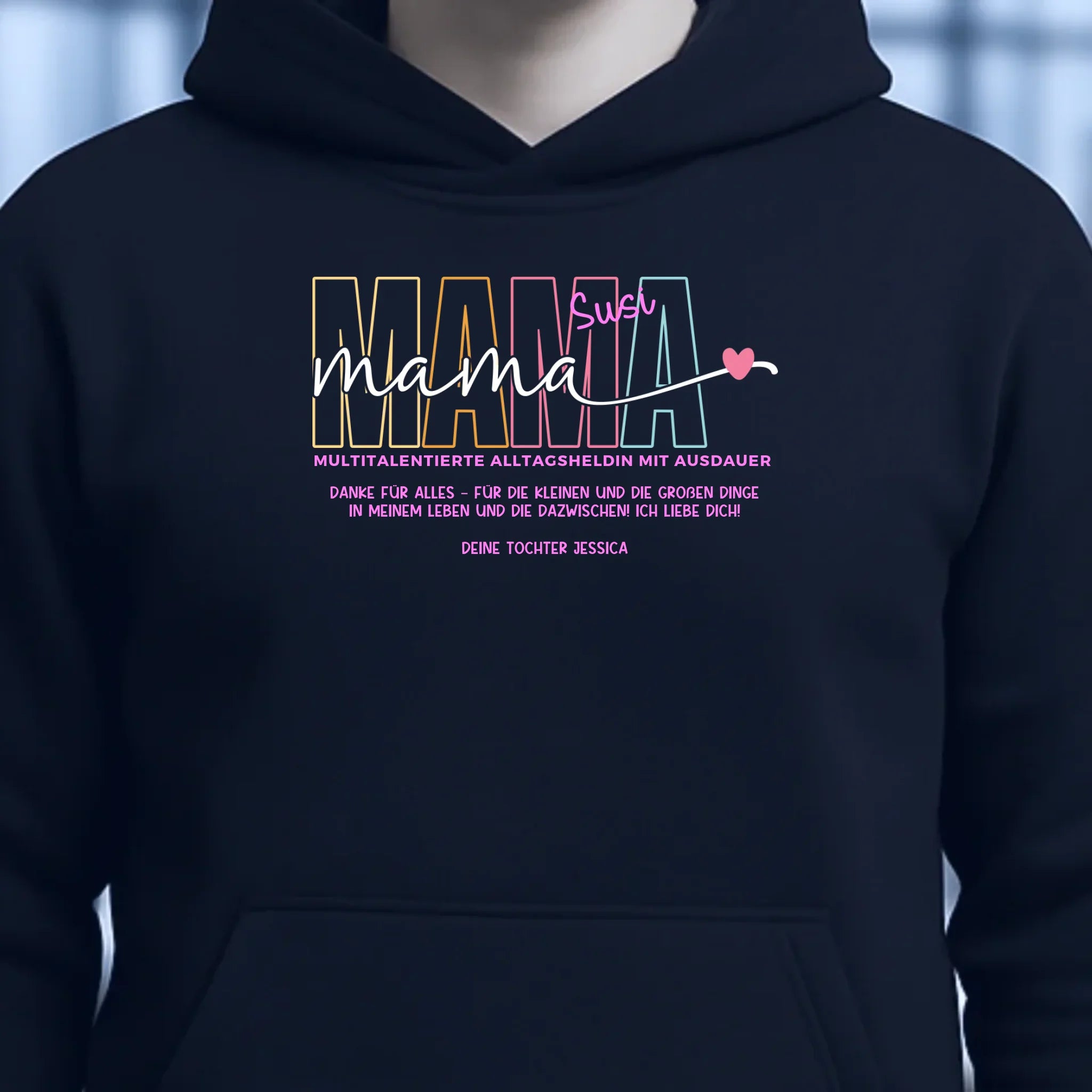 MAMA: Multitalentierte Alltagsheldin mit Ausdauer + Wunschname + Botschaft • Unisex Premium Hoodie XS-5XL aus Bio-Baumwolle für Damen & Herren • Exklusivdesign • personalisiert