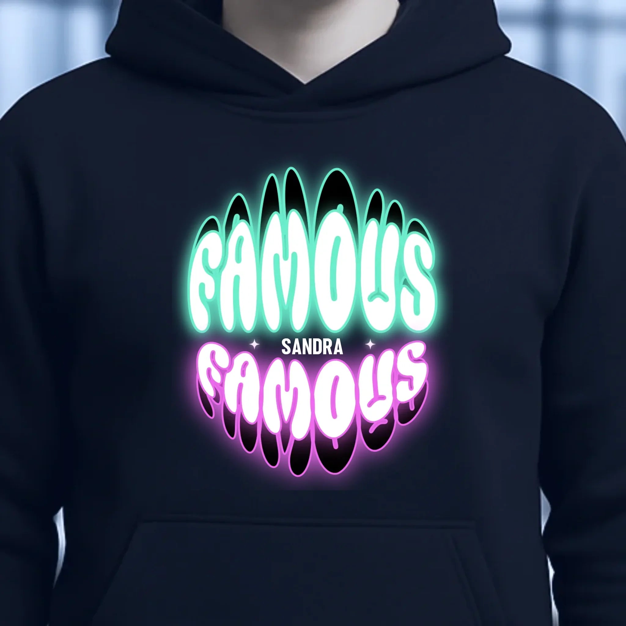 FAMOUS + Name • personalisierter Text • Unisex Premium Hoodie XS-5XL aus Bio-Baumwolle für Damen & Herren • Exklusivdesign • personalisiert