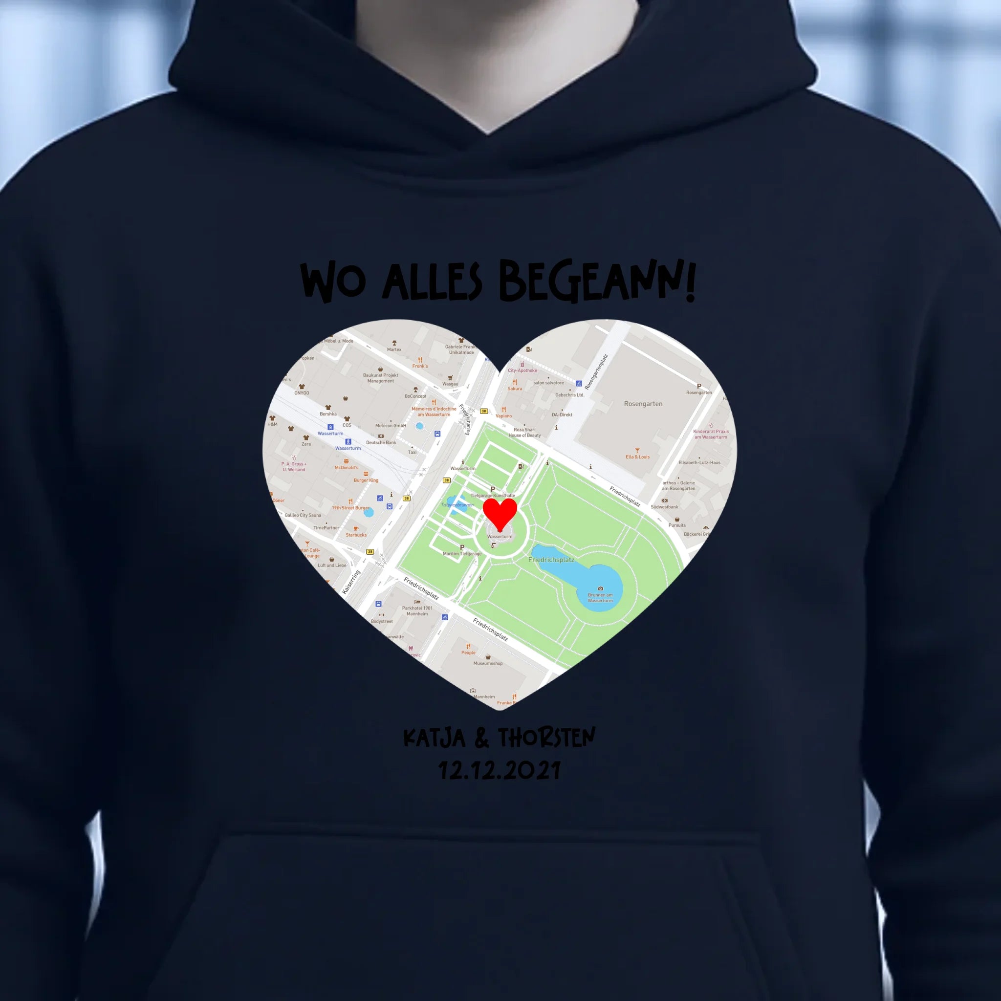 Karten-Generator mit echtem Ort und deinem Text • Karte • Maps • Unisex Premium Hoodie XS-5XL aus Bio-Baumwolle für Damen & Herren • Exklusivdesign • personalisiert