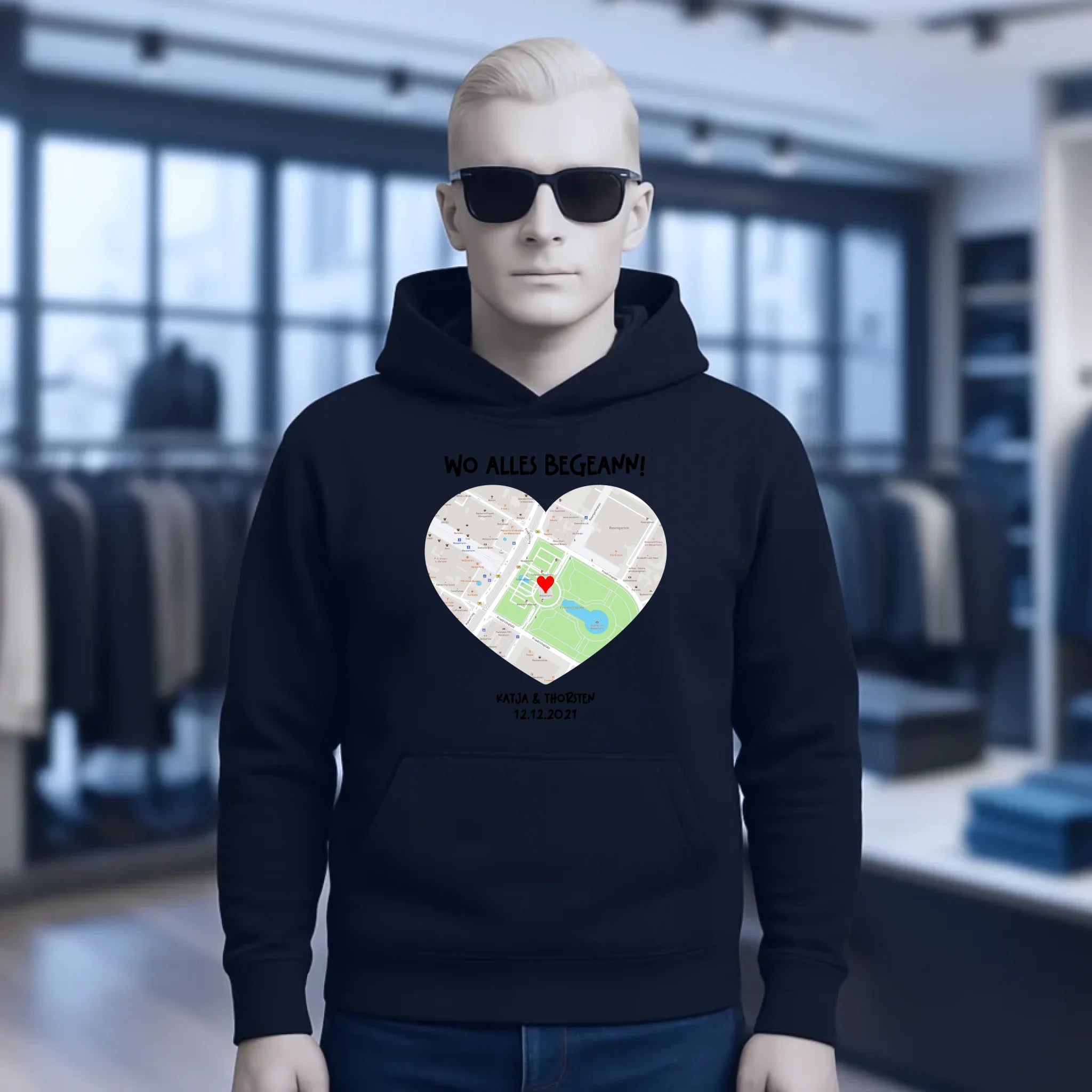 Karten-Generator mit echtem Ort und deinem Text • Karte • Maps • Unisex Premium Hoodie XS-5XL aus Bio-Baumwolle für Damen & Herren • Exklusivdesign • personalisiert