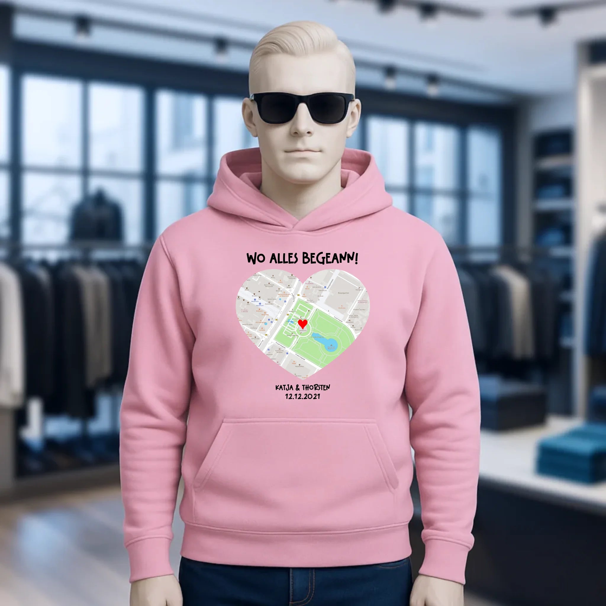 Karten-Generator mit echtem Ort und deinem Text • Karte • Maps • Unisex Premium Hoodie XS-5XL aus Bio-Baumwolle für Damen & Herren • Exklusivdesign • personalisiert