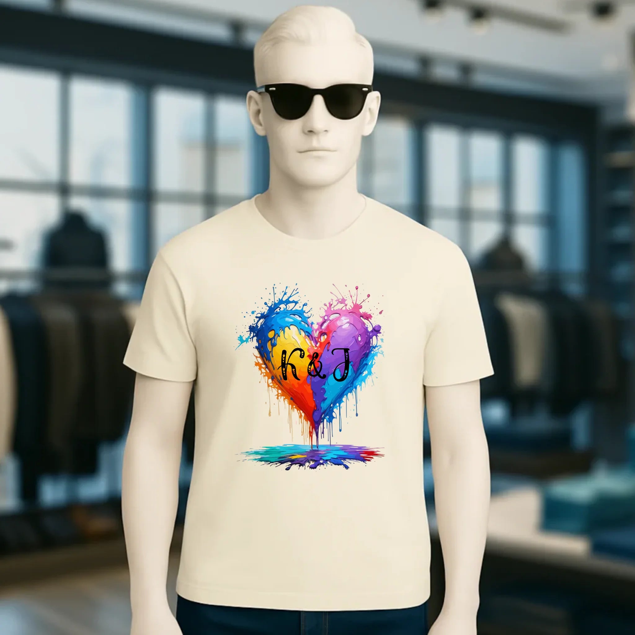 Herz mit Initialien • Unisex Premium T-Shirt XS-5XL aus Bio-Baumwolle für Damen & Herren • Exklusivdesign • personalisiert