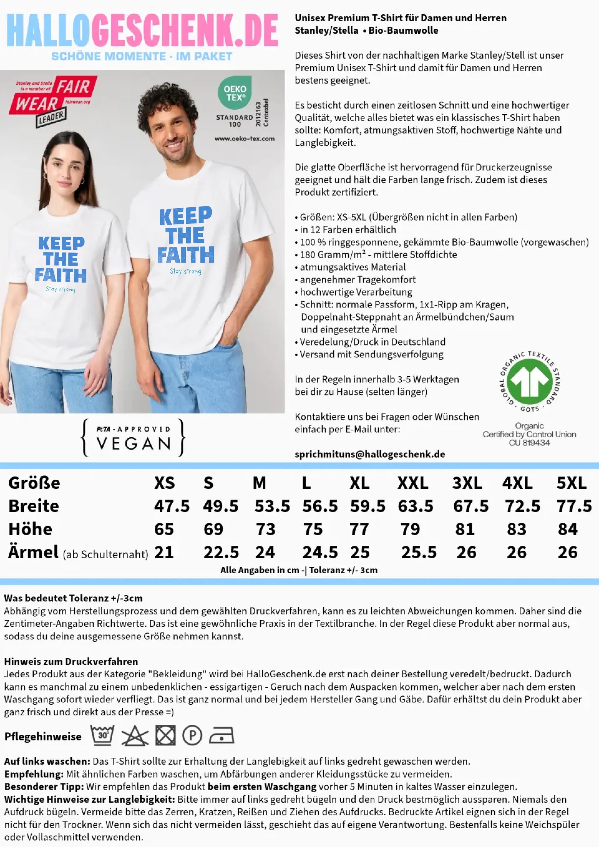 Keep the Faith • Farbwahl + Wunschtext • Unisex Premium T-Shirt XS-5XL aus Bio-Baumwolle für Damen & Herren • Exklusivdesign • personalisiert