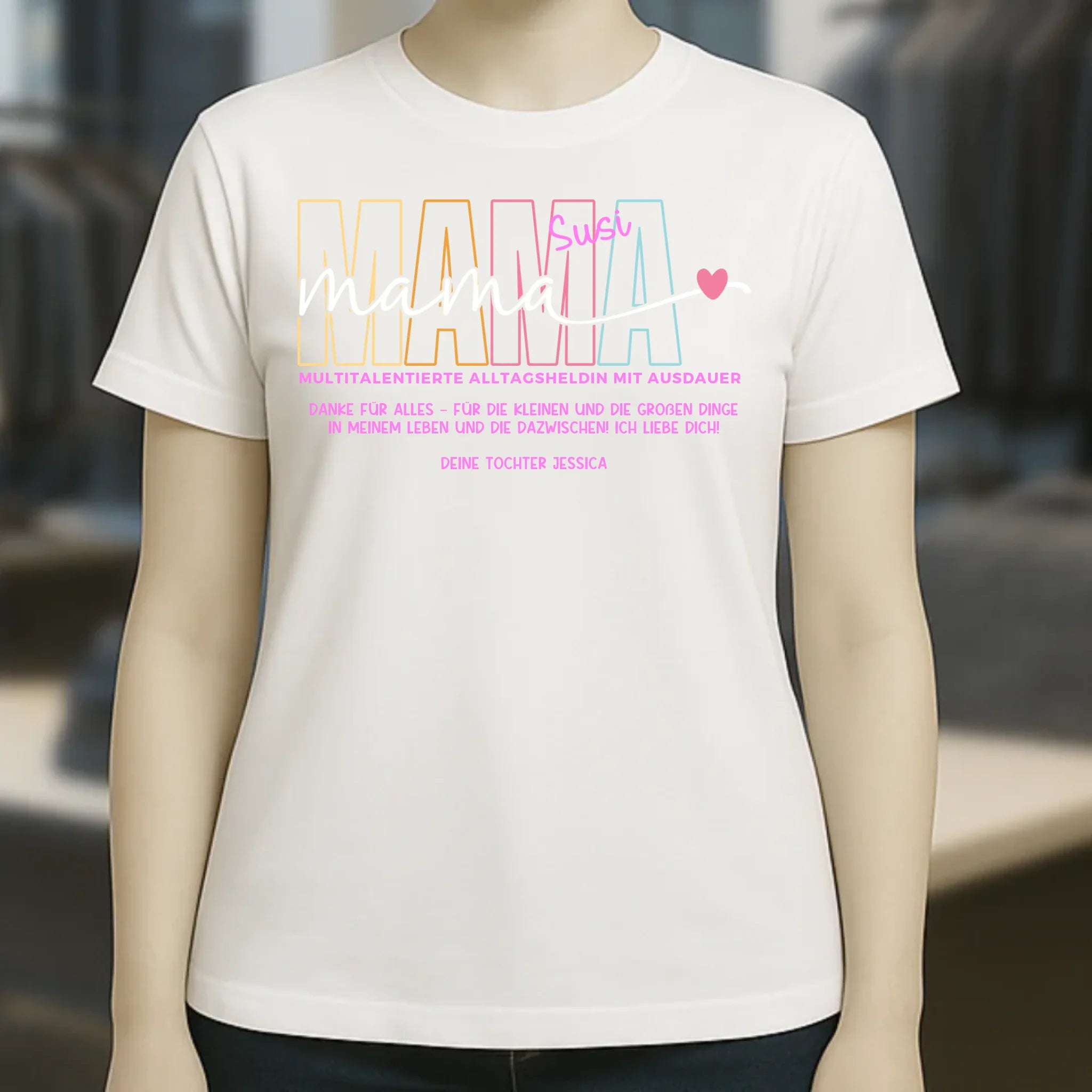 MAMA: Multitalentierte Alltagsheldin mit Ausdauer + Wunschname + Botschaft • Ladies Premium T-Shirt XS-2XL aus Bio-Baumwolle für Damen • Exklusivdesign • personalisiert