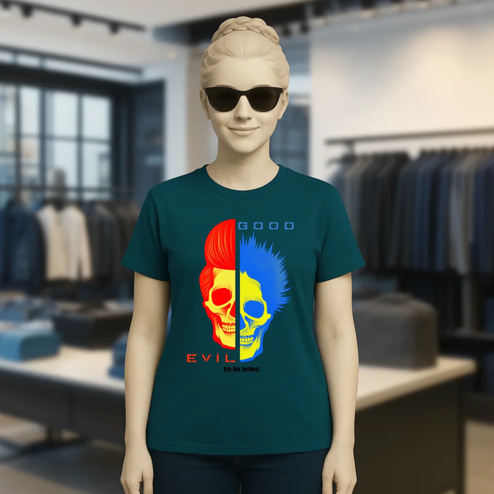 GOOD´N´EVIL - RED-BLUE • Ladies Premium T-Shirt XS-2XL aus Bio-Baumwolle für Damen • Exklusivdesign • personalisiert