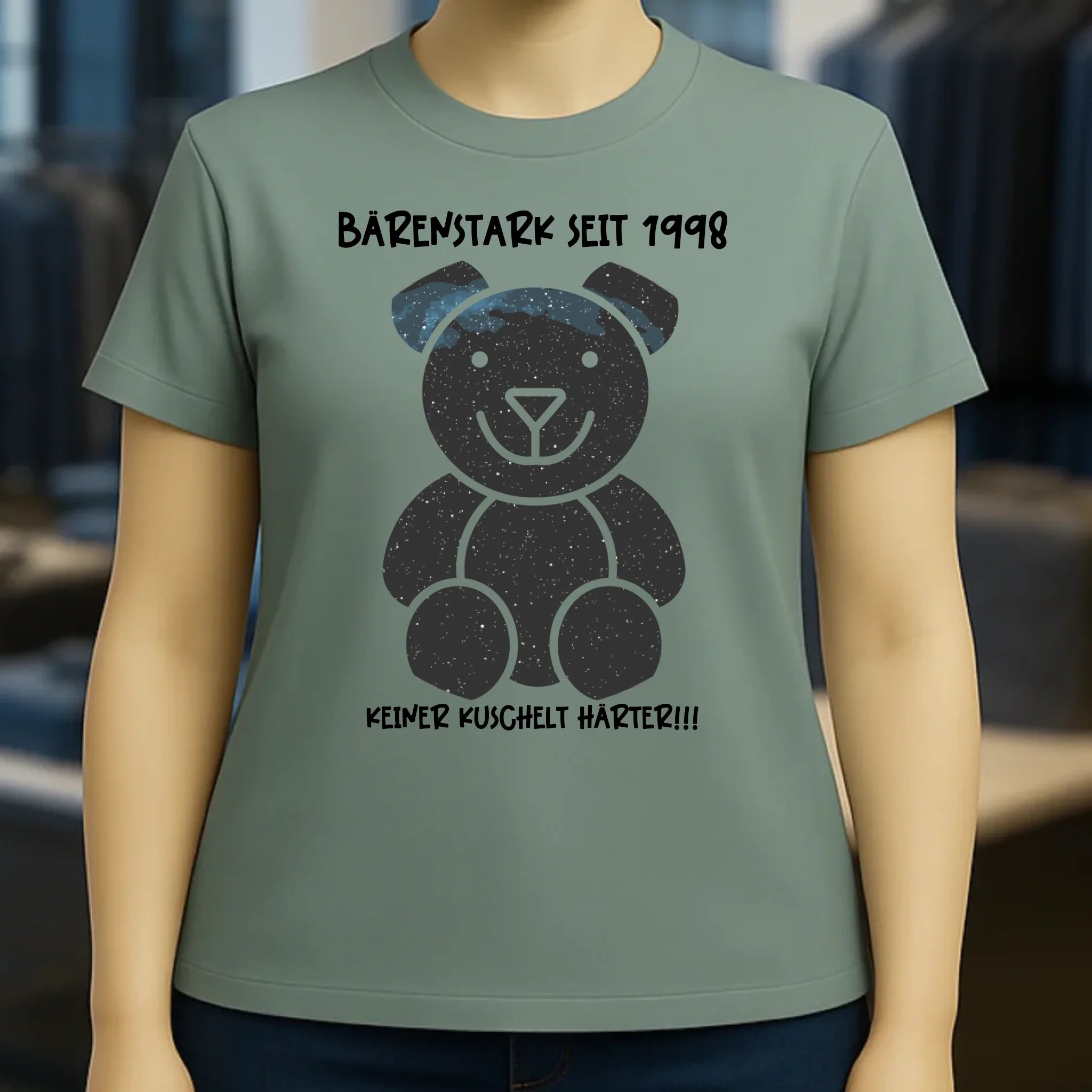 Echte Sternenkarte als Teddybär + Text • Ladies Premium T-Shirt XS-2XL aus Bio-Baumwolle für Damen • Exklusivdesign • personalisiert