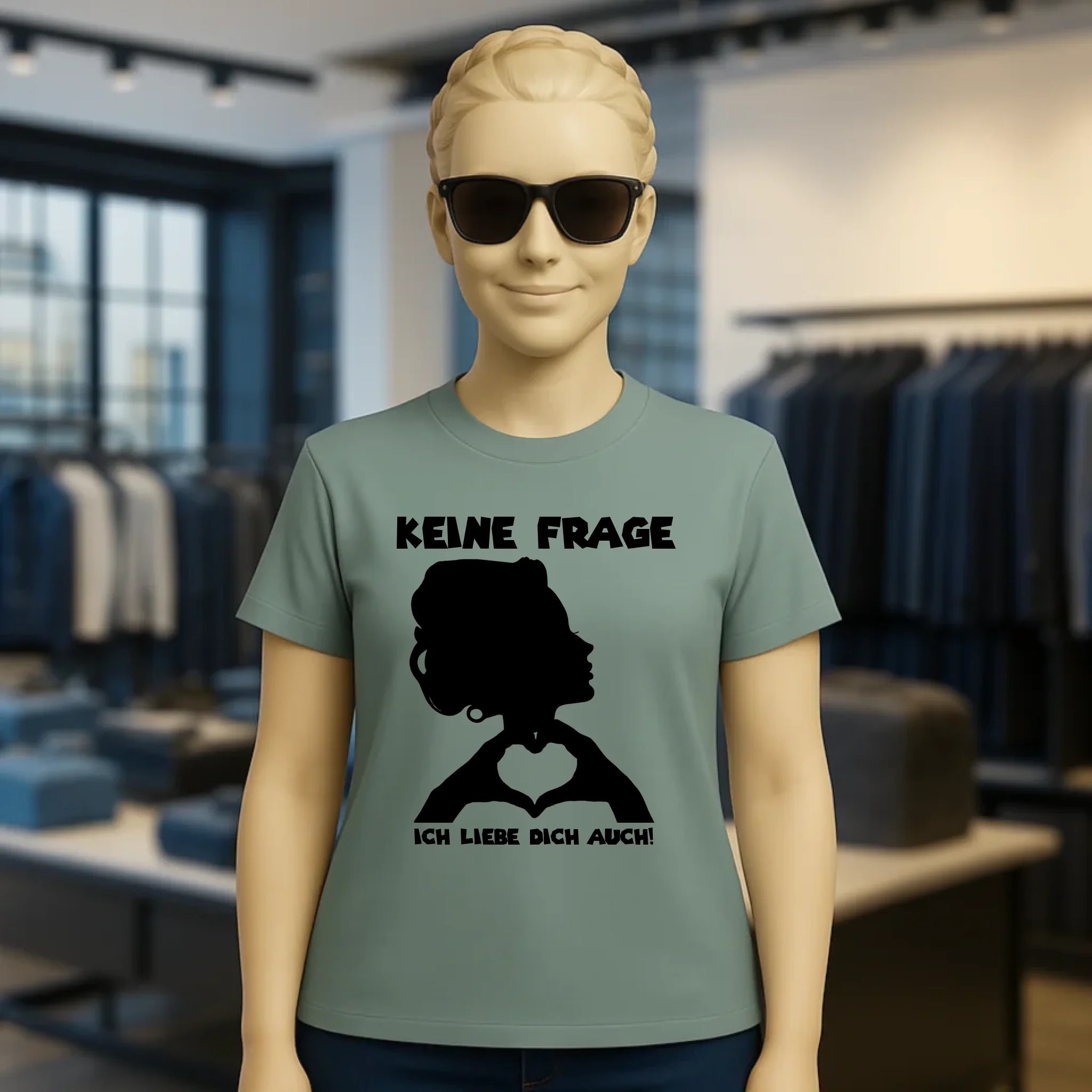 Keine Frage, ich liebe Dich auch! • Frau • personalisierter Text • Ladies Premium T-Shirt XS-2XL aus Bio-Baumwolle für Damen • Exklusivdesign • personalisiert • Motivauswahl • personalisierbar