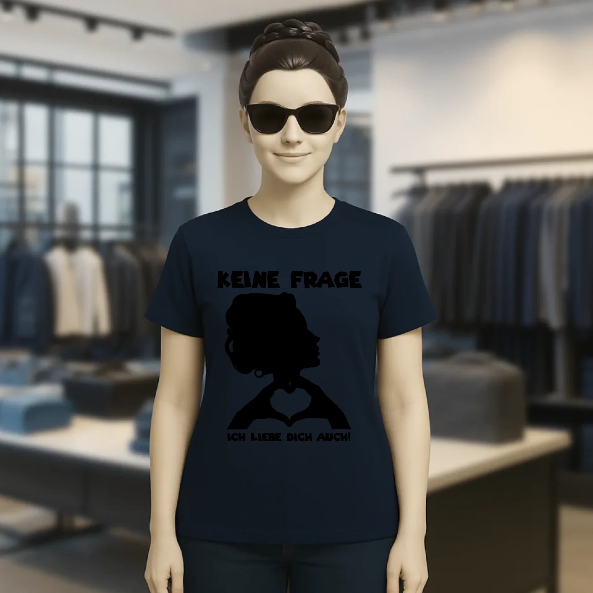 Keine Frage, ich liebe Dich auch! • Frau • personalisierter Text • Ladies Premium T-Shirt XS-2XL aus Bio-Baumwolle für Damen • Exklusivdesign • personalisiert • Motivauswahl • personalisierbar