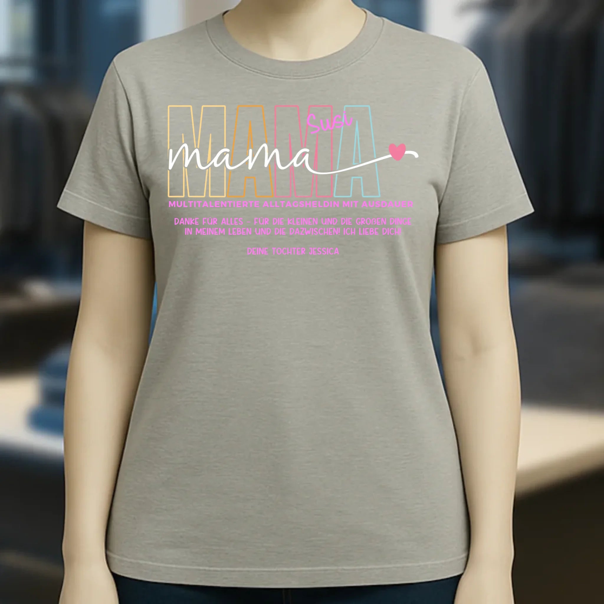 MAMA: Multitalentierte Alltagsheldin mit Ausdauer + Wunschname + Botschaft • Ladies Premium T-Shirt XS-2XL aus Bio-Baumwolle für Damen • Exklusivdesign • personalisiert