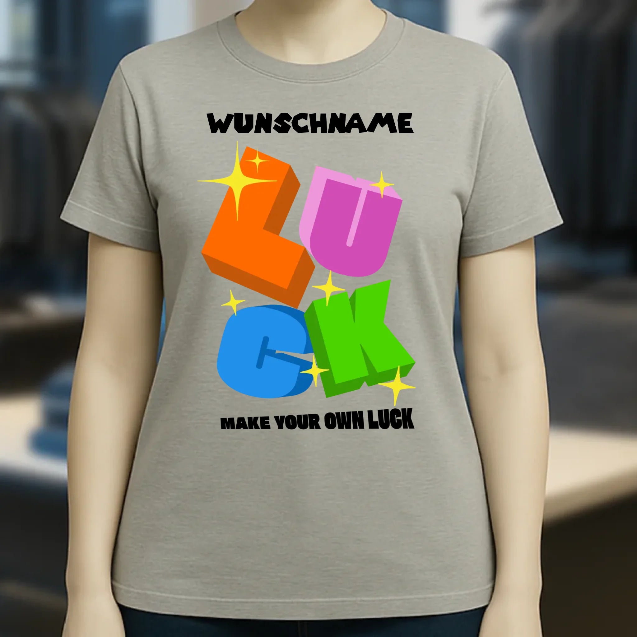Luck + dein Name • Ladies Premium T-Shirt XS-2XL aus Bio-Baumwolle für Damen • Exklusivdesign • personalisiert