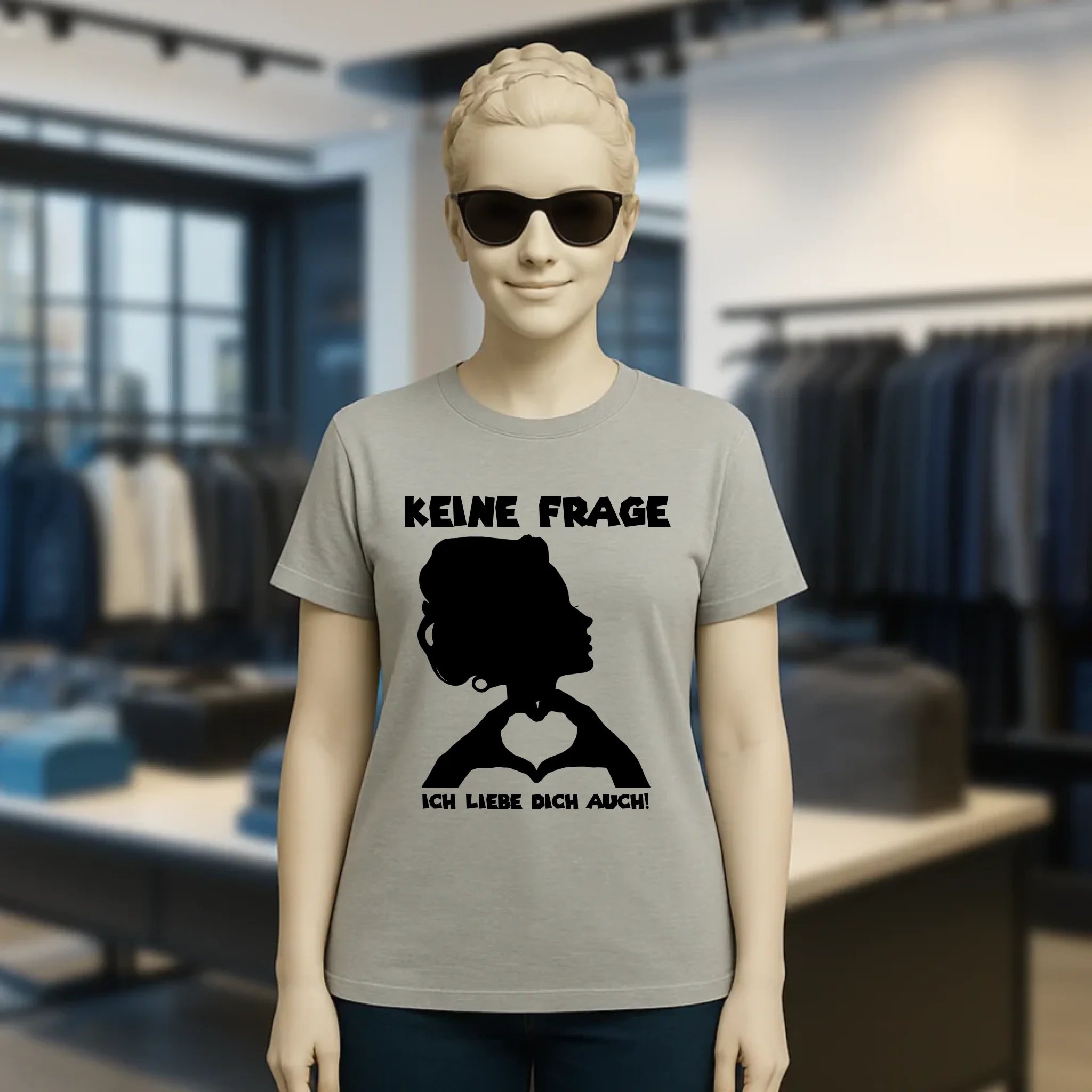 Keine Frage, ich liebe Dich auch! • Frau • personalisierter Text • Ladies Premium T-Shirt XS-2XL aus Bio-Baumwolle für Damen • Exklusivdesign • personalisiert • Motivauswahl • personalisierbar