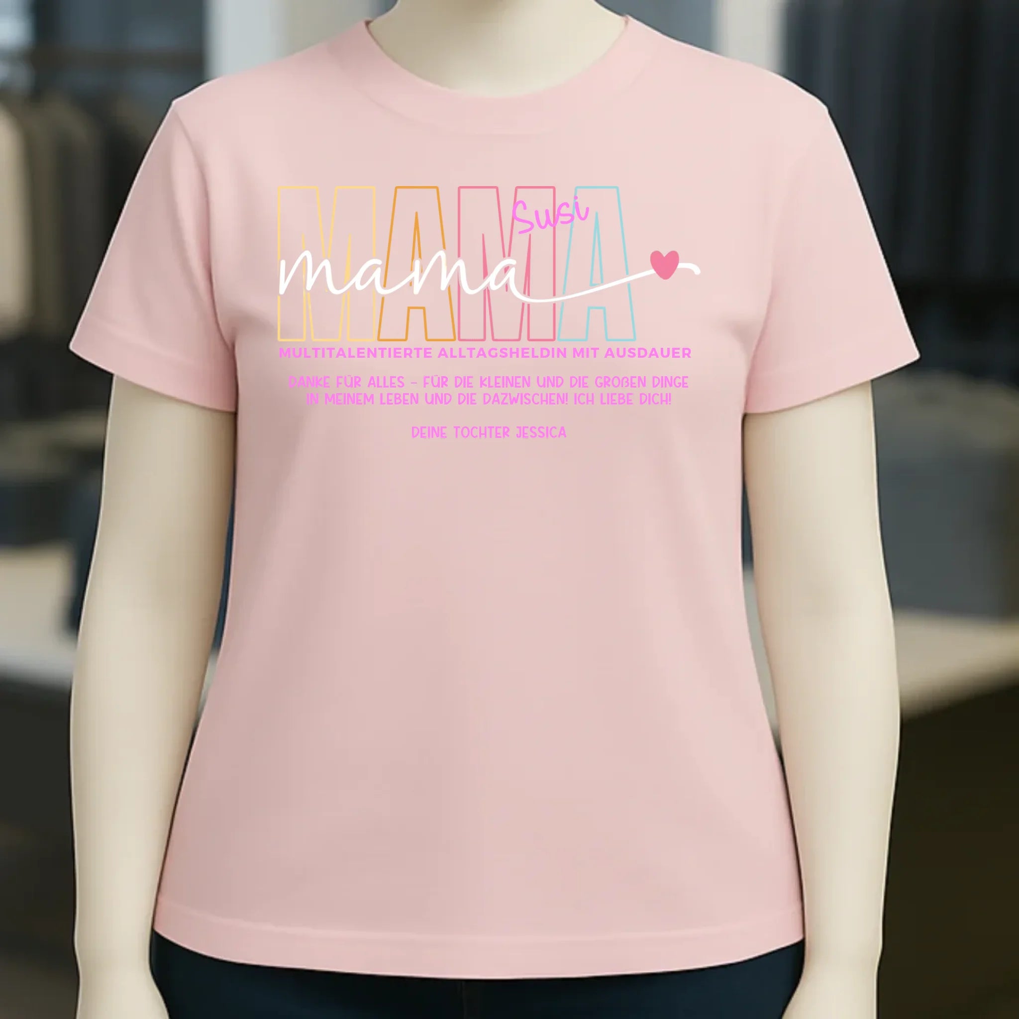 MAMA: Multitalentierte Alltagsheldin mit Ausdauer + Wunschname + Botschaft • Ladies Premium T-Shirt XS-2XL aus Bio-Baumwolle für Damen • Exklusivdesign • personalisiert