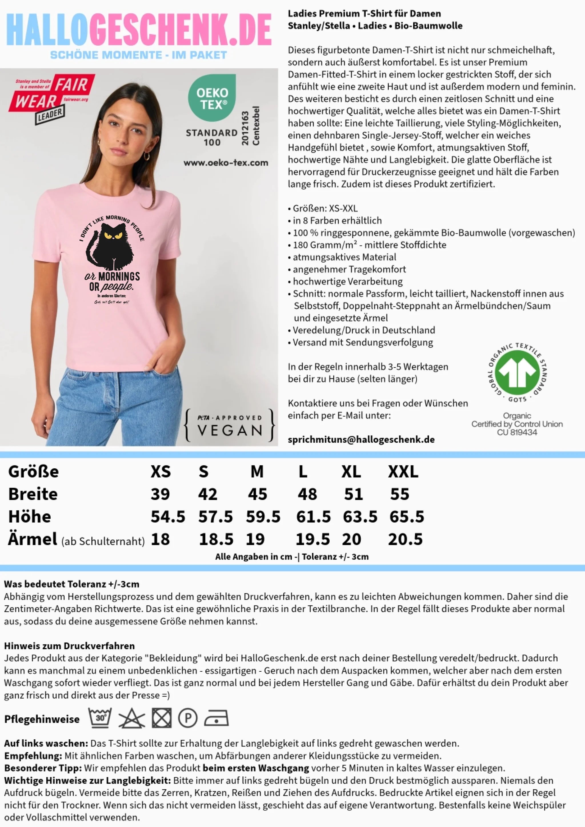MORNING PEOPLE CAT • Katze • Ladies Premium T-Shirt XS-2XL aus Bio-Baumwolle für Damen • Exklusivdesign • personalisiert
