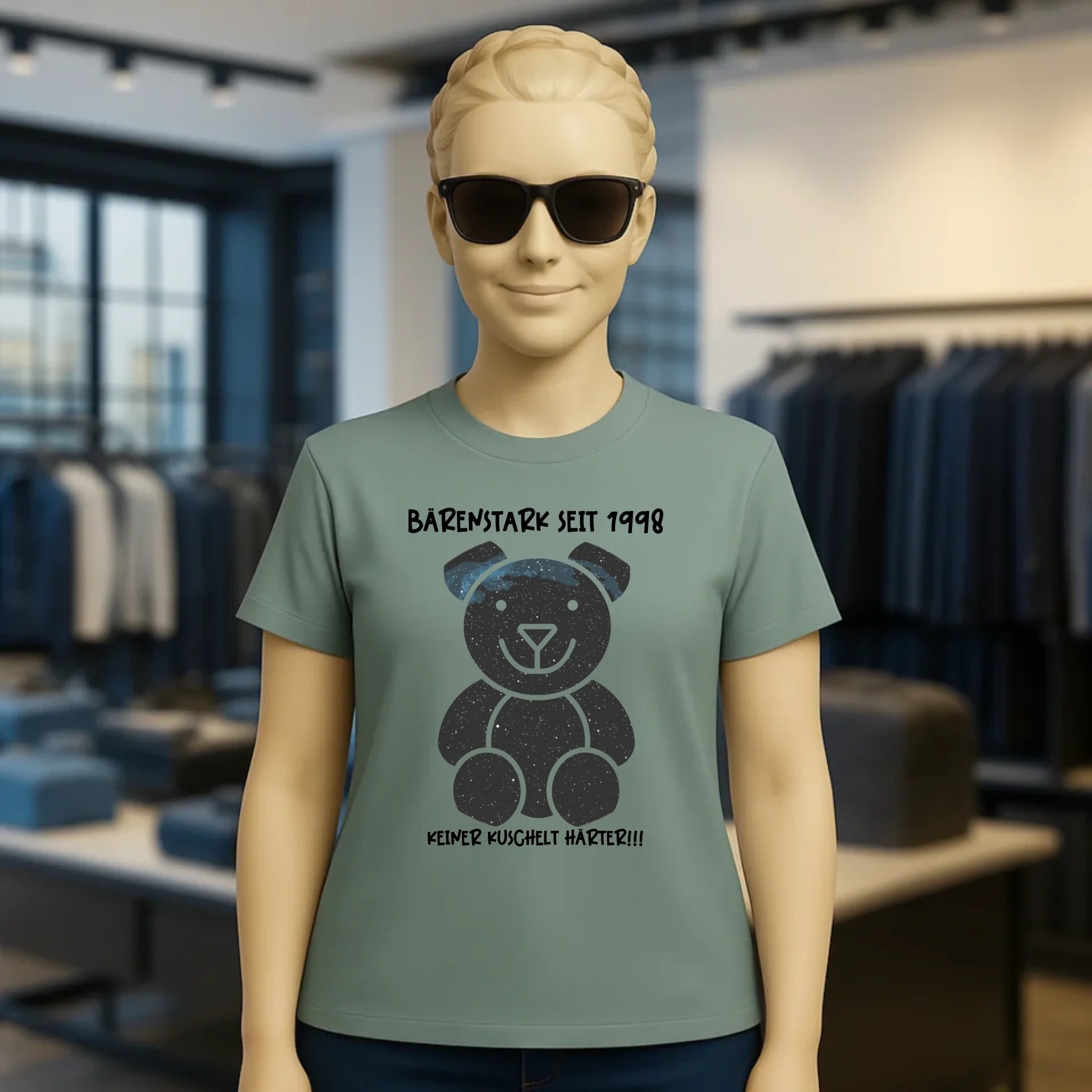 Echte Sternenkarte als Teddybär + Text • Ladies Premium T-Shirt XS-2XL aus Bio-Baumwolle für Damen • Exklusivdesign • personalisiert