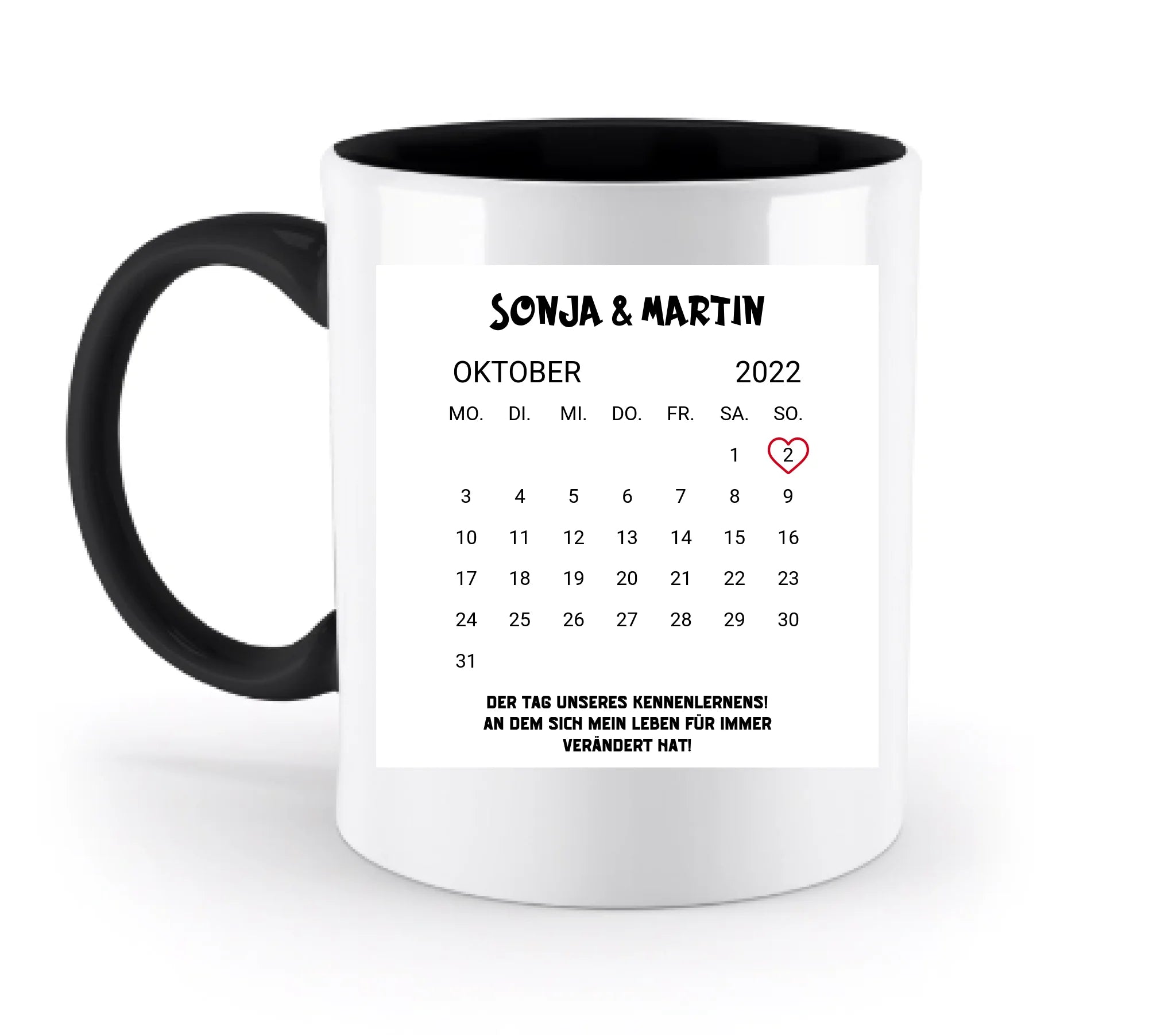 KALENDER-MOTIV mit Datum & Wunschtext • zweifarbige Tasse • Exklusivdesign • personalisiert