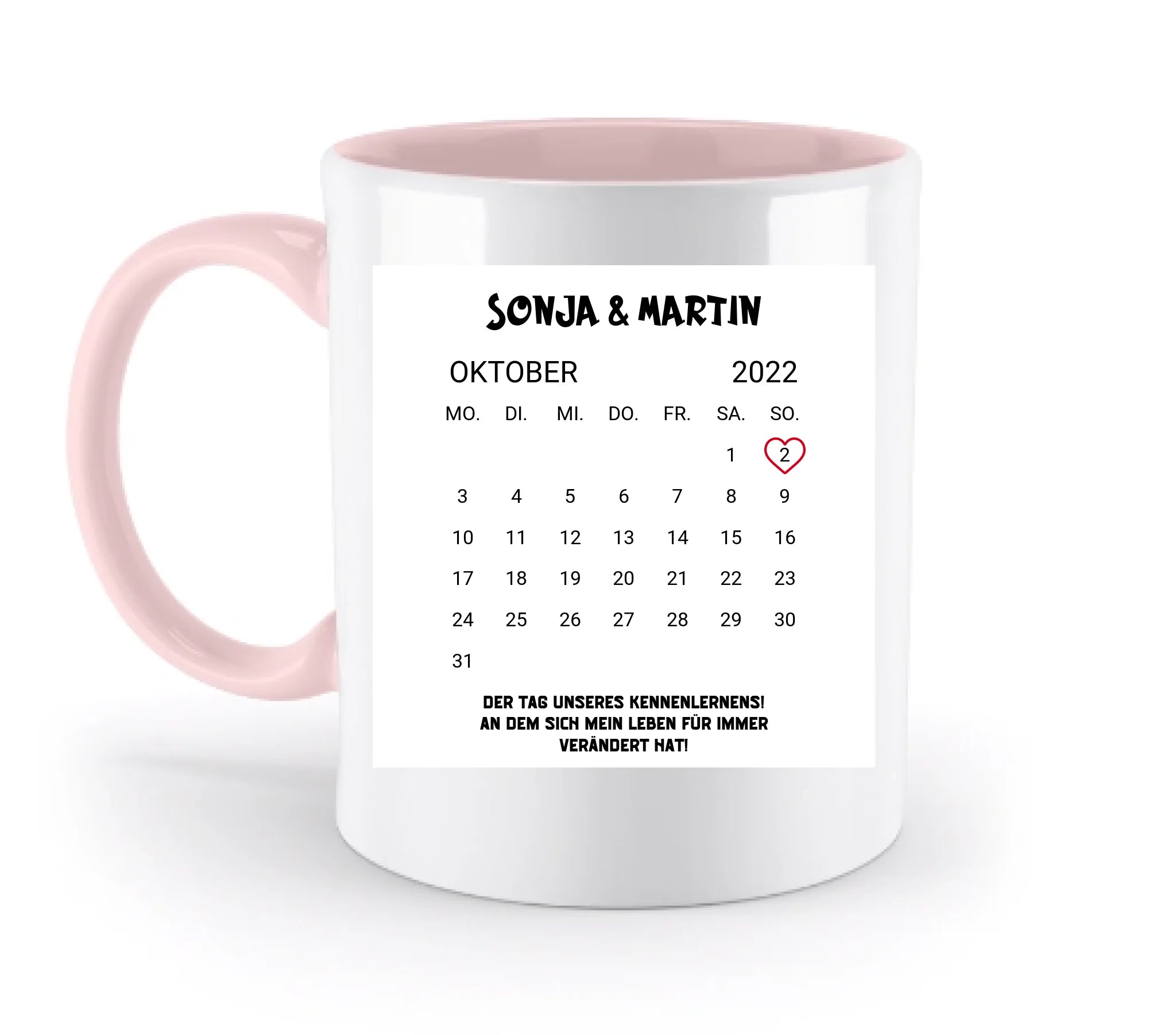 KALENDER-MOTIV mit Datum & Wunschtext • zweifarbige Tasse • Exklusivdesign • personalisiert