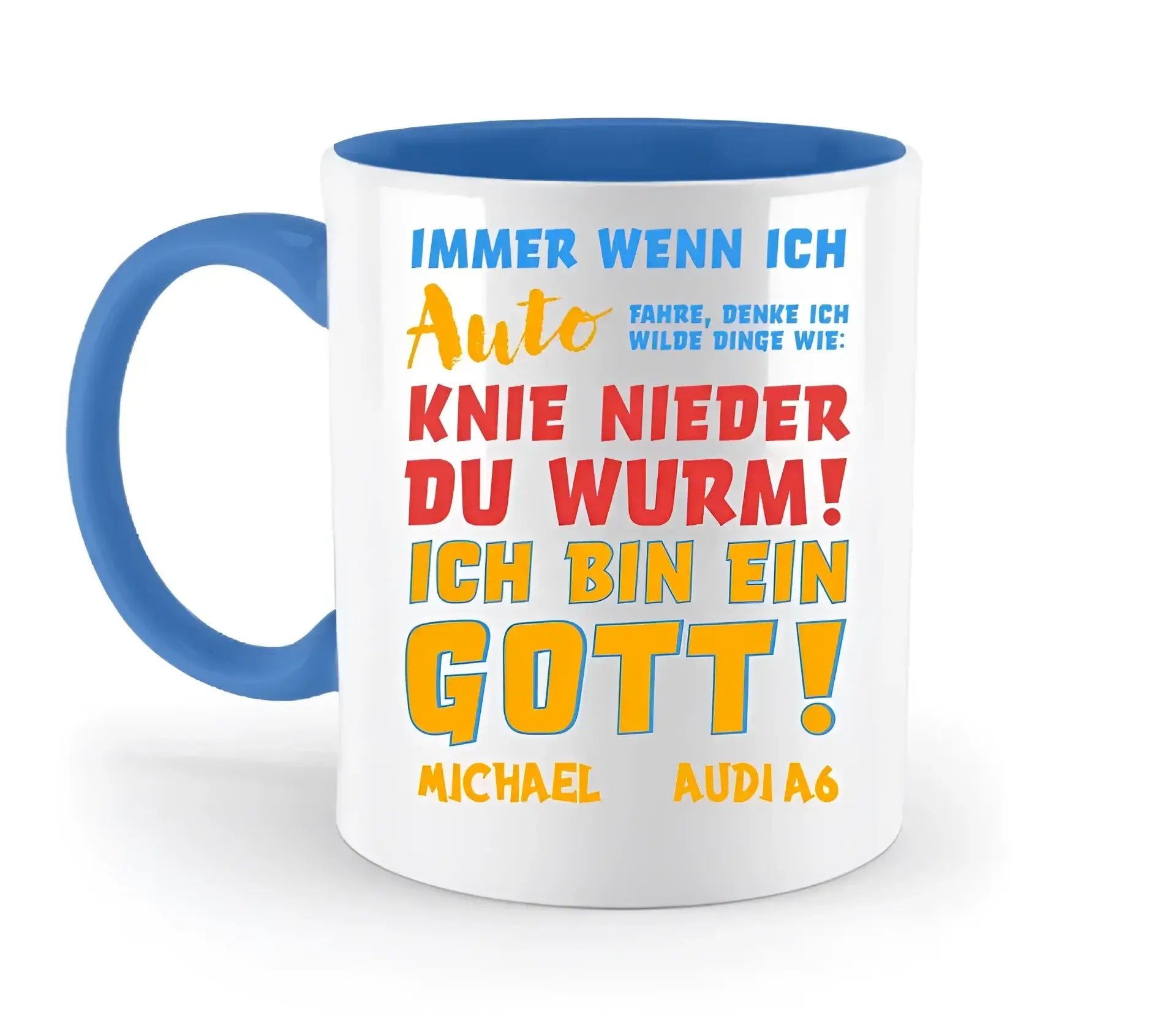 6in1-Kollektion: Immer wenn ich Auto + Wunschtext • personalisiert • Gott • diverse Artikel - zweifarbige Tasse