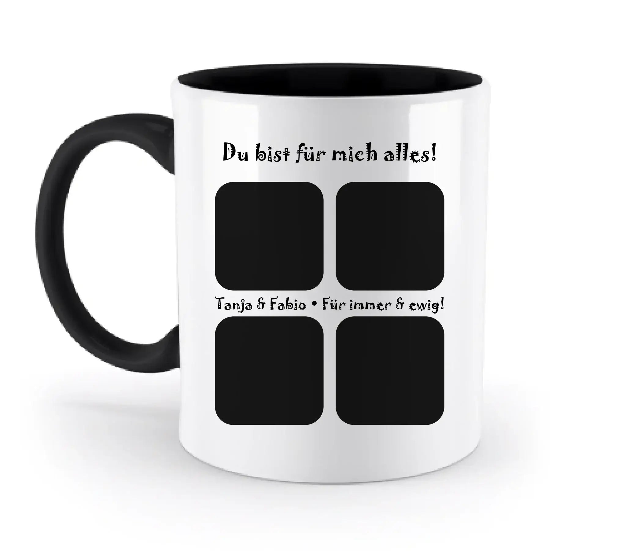 4er-Collage • mehrere Artikel • ’Statement-Collection’ • Wunschtext • Mein Fotomotiv - Tassen / Black / 330ml