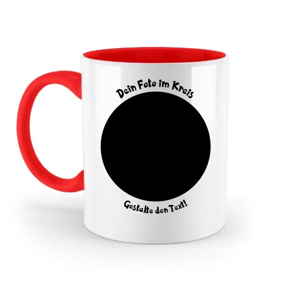 8in1-Fotogeschenk: Dein Foto im Kreis + Wunschtext • personalisiert • diverse Artikel - zweifarbige Tasse