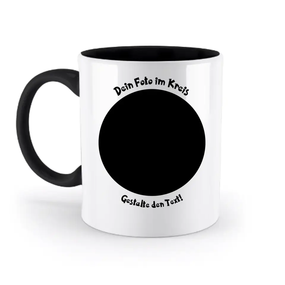 8in1-Fotogeschenk: Dein Foto im Kreis + Wunschtext • personalisiert • diverse Artikel - zweifarbige Tasse