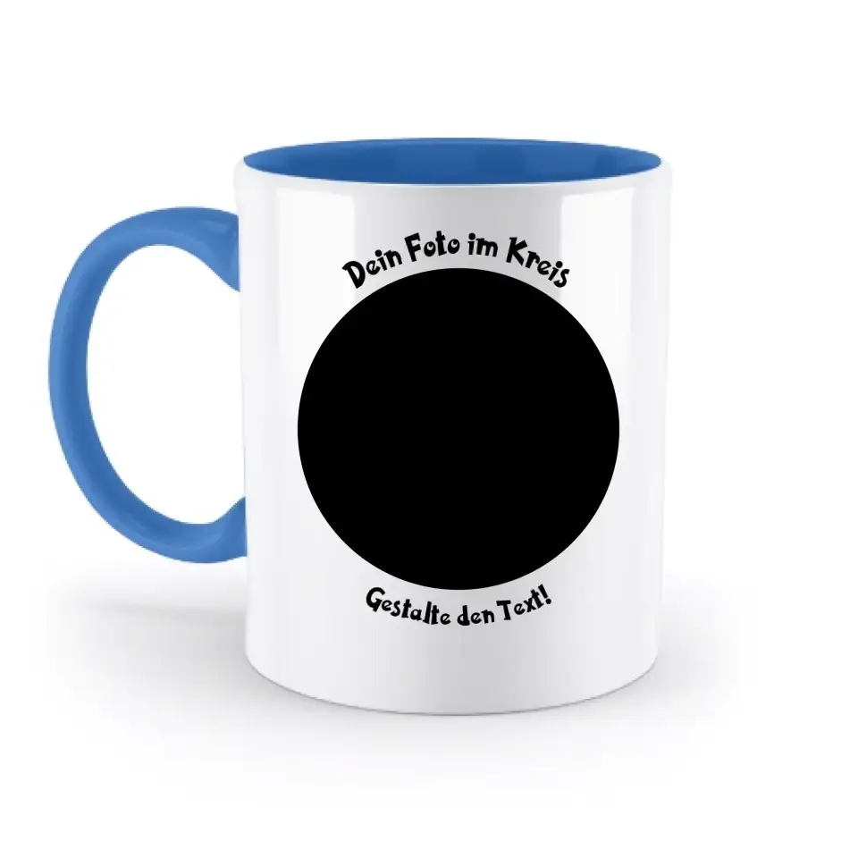8in1-Fotogeschenk: Dein Foto im Kreis + Wunschtext • personalisiert • diverse Artikel - zweifarbige Tasse