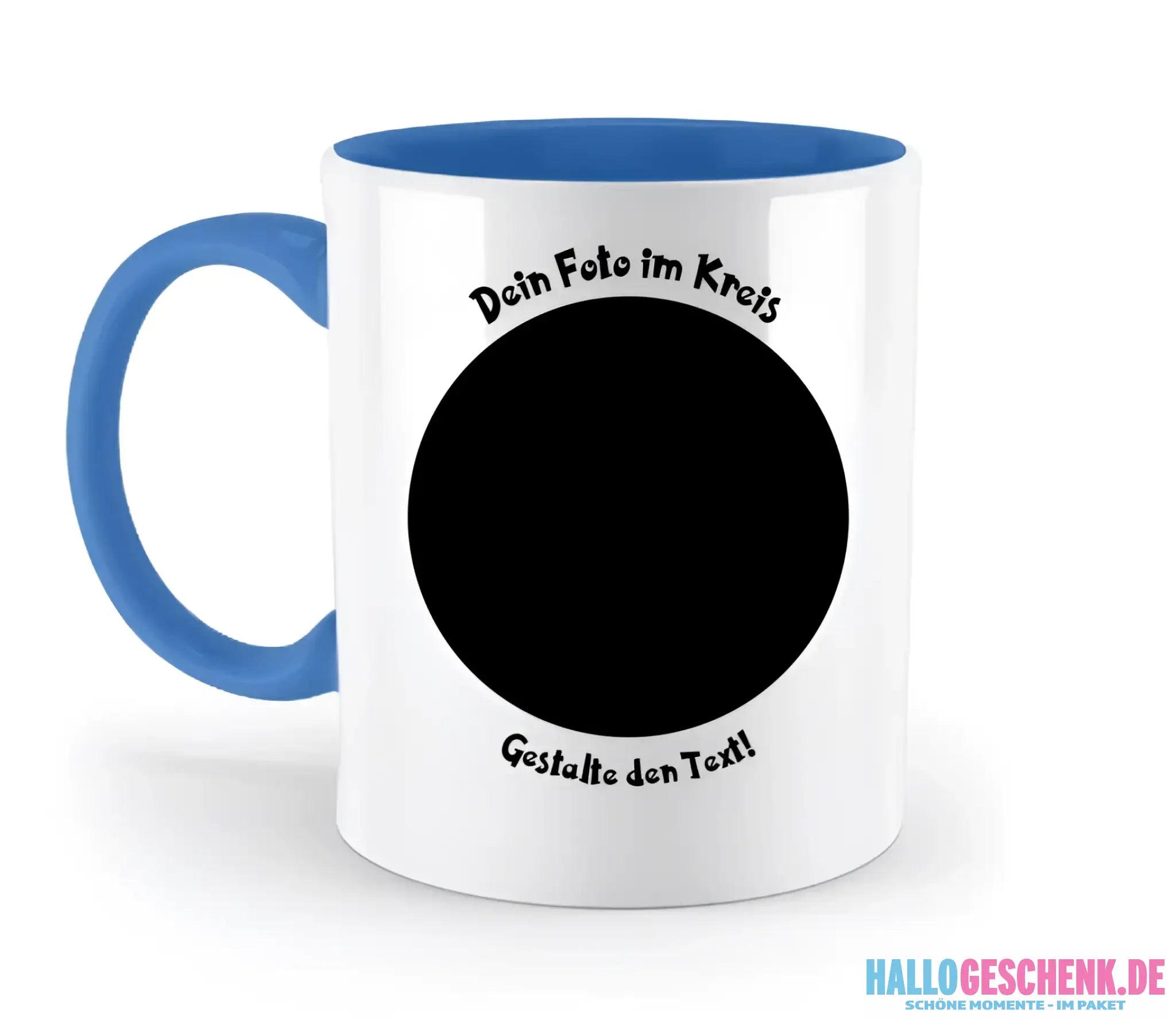 8in1-Fotogeschenk: Dein Foto im Kreis + Wunschtext • personalisiert • diverse Artikel - zweifarbige Tasse