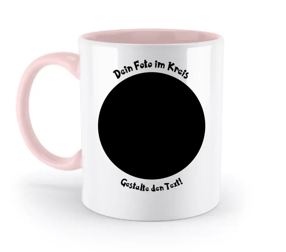 8in1-Fotogeschenk: Dein Foto im Kreis + Wunschtext • personalisiert • diverse Artikel - zweifarbige Tasse