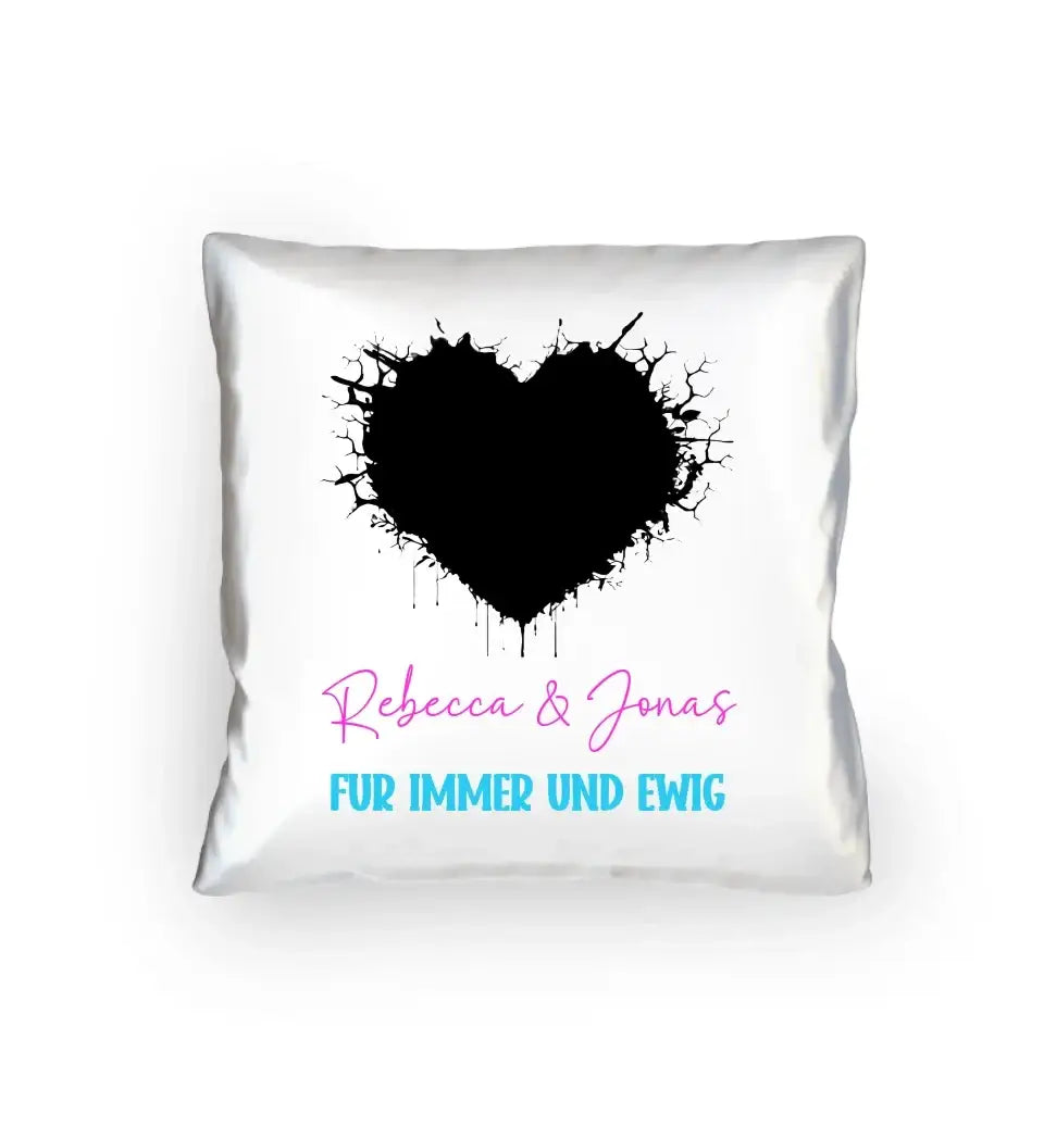 8in1-Fotomotiv: Dein Foto im wilden Herz + Wunschtext • personalisiert • diverse Artikel - Kissen 40x40 cm / White