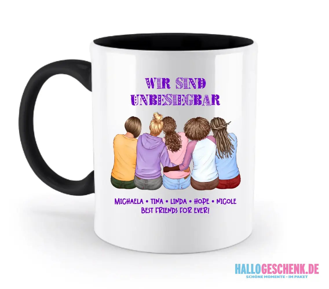 8in1-Kollektion: Gestalte 2-5 Freundinnen + Wunschtext • personalisiert • diverse Artikel - zweifarbige Tasse