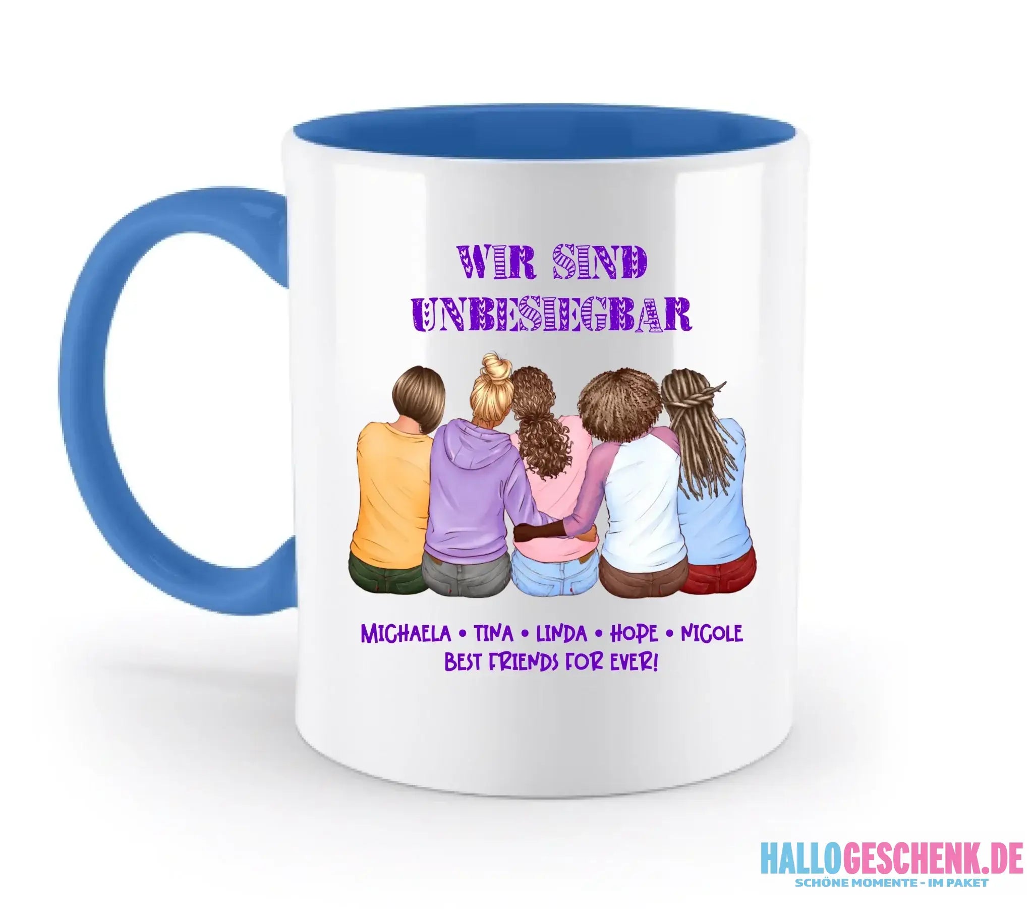 8in1-Kollektion: Gestalte 2-5 Freundinnen + Wunschtext • personalisiert • diverse Artikel - zweifarbige Tasse