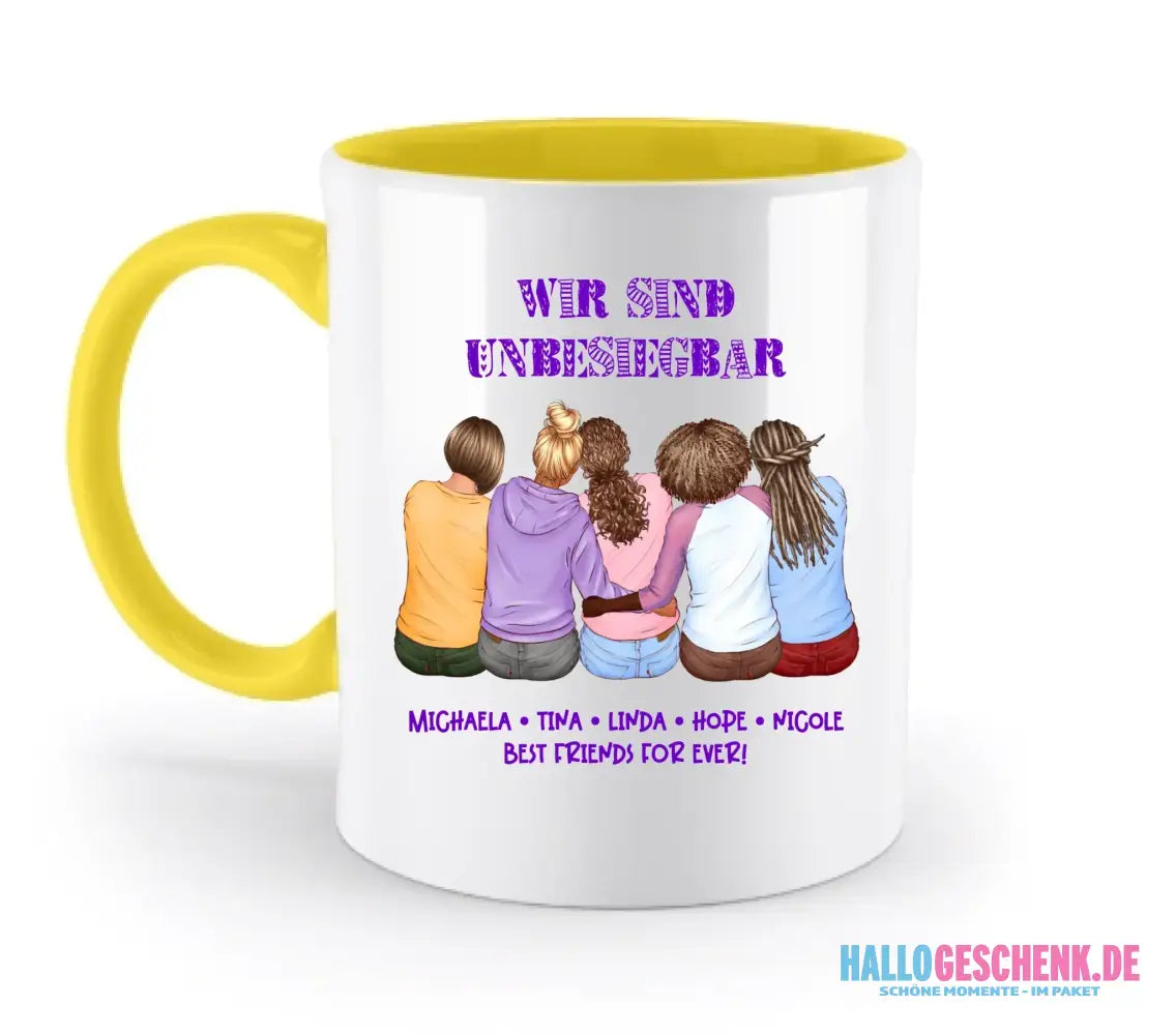 8in1-Kollektion: Gestalte 2-5 Freundinnen + Wunschtext • personalisiert • diverse Artikel - zweifarbige Tasse