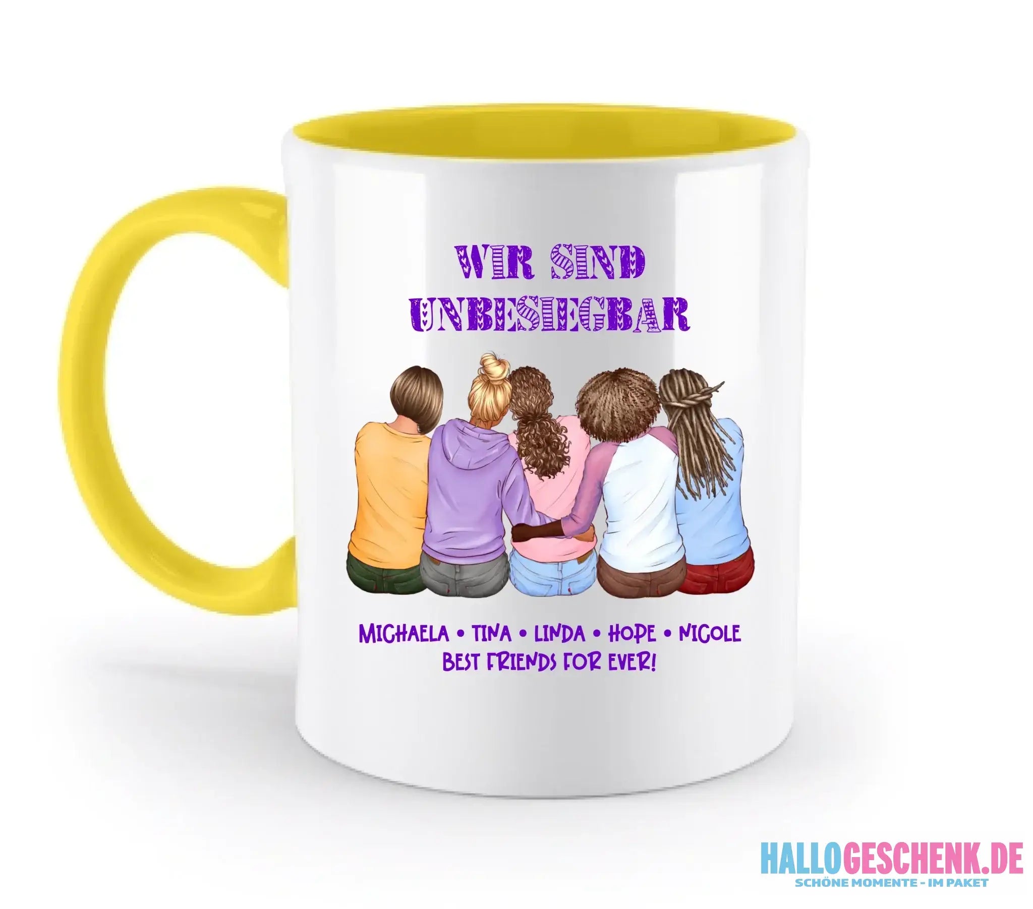 8in1-Kollektion: Gestalte 2-5 Freundinnen + Wunschtext • personalisiert • diverse Artikel - zweifarbige Tasse