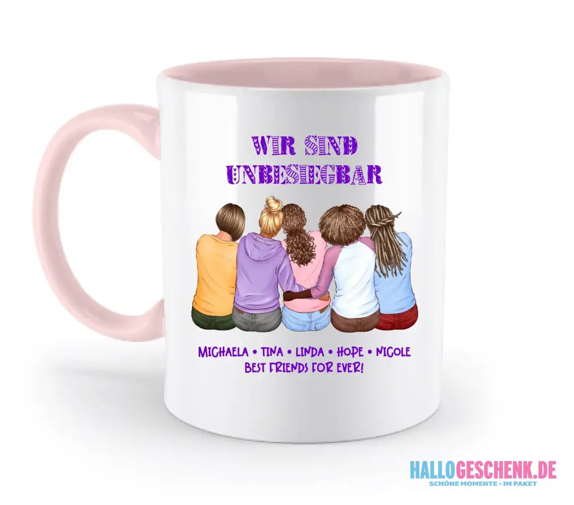 8in1-Kollektion: Gestalte 2-5 Freundinnen + Wunschtext • personalisiert • diverse Artikel - zweifarbige Tasse