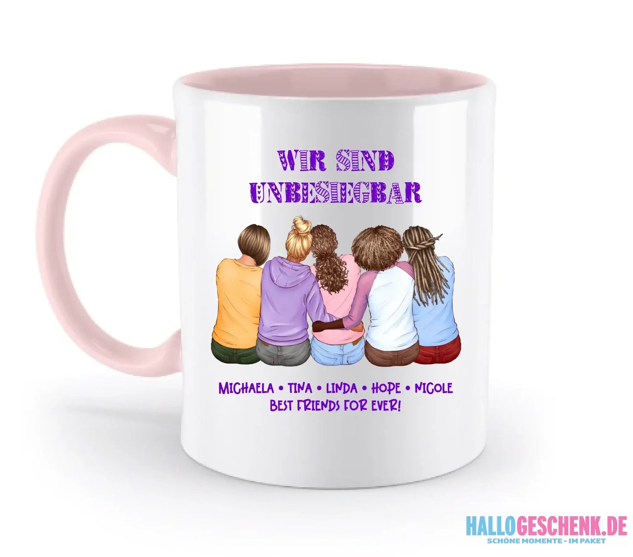 8in1-Kollektion: Gestalte 2-5 Freundinnen + Wunschtext • personalisiert • diverse Artikel - zweifarbige Tasse
