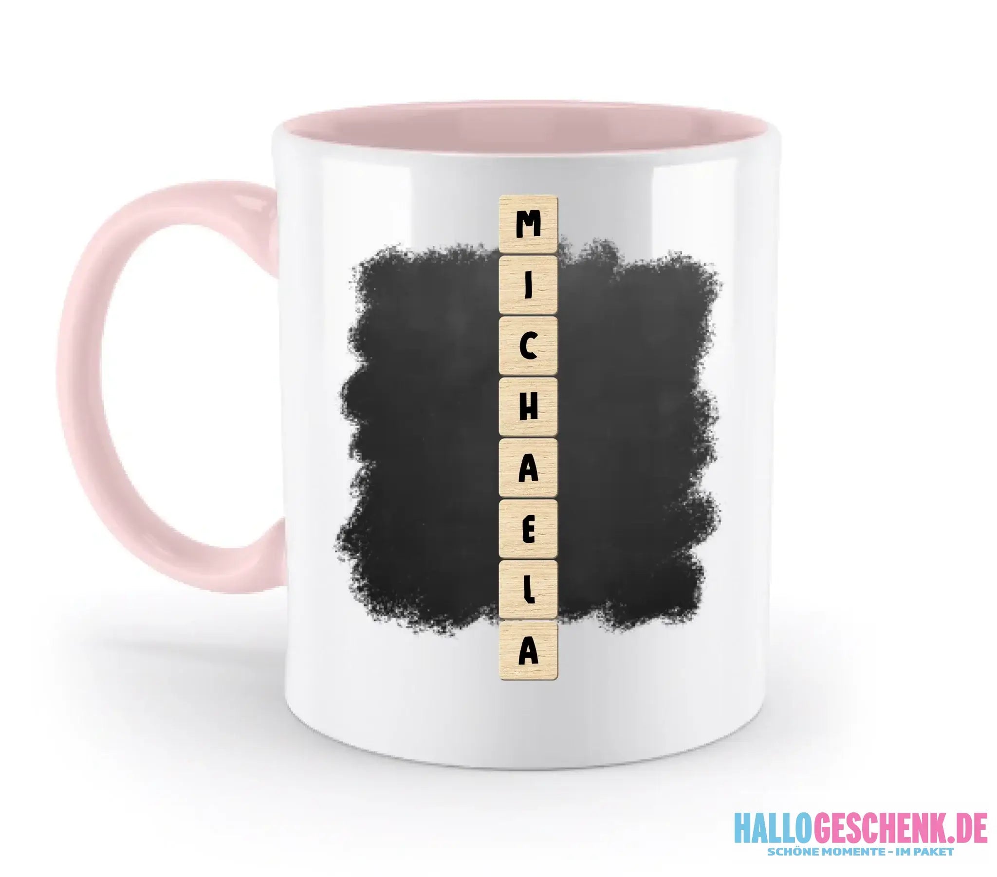 8in1-Kollektion: Kreuzwort-Motiv vertikal 1 Zeile • personalisiert • diverse Artikel - zweifarbige Tasse / Powder-Pink
