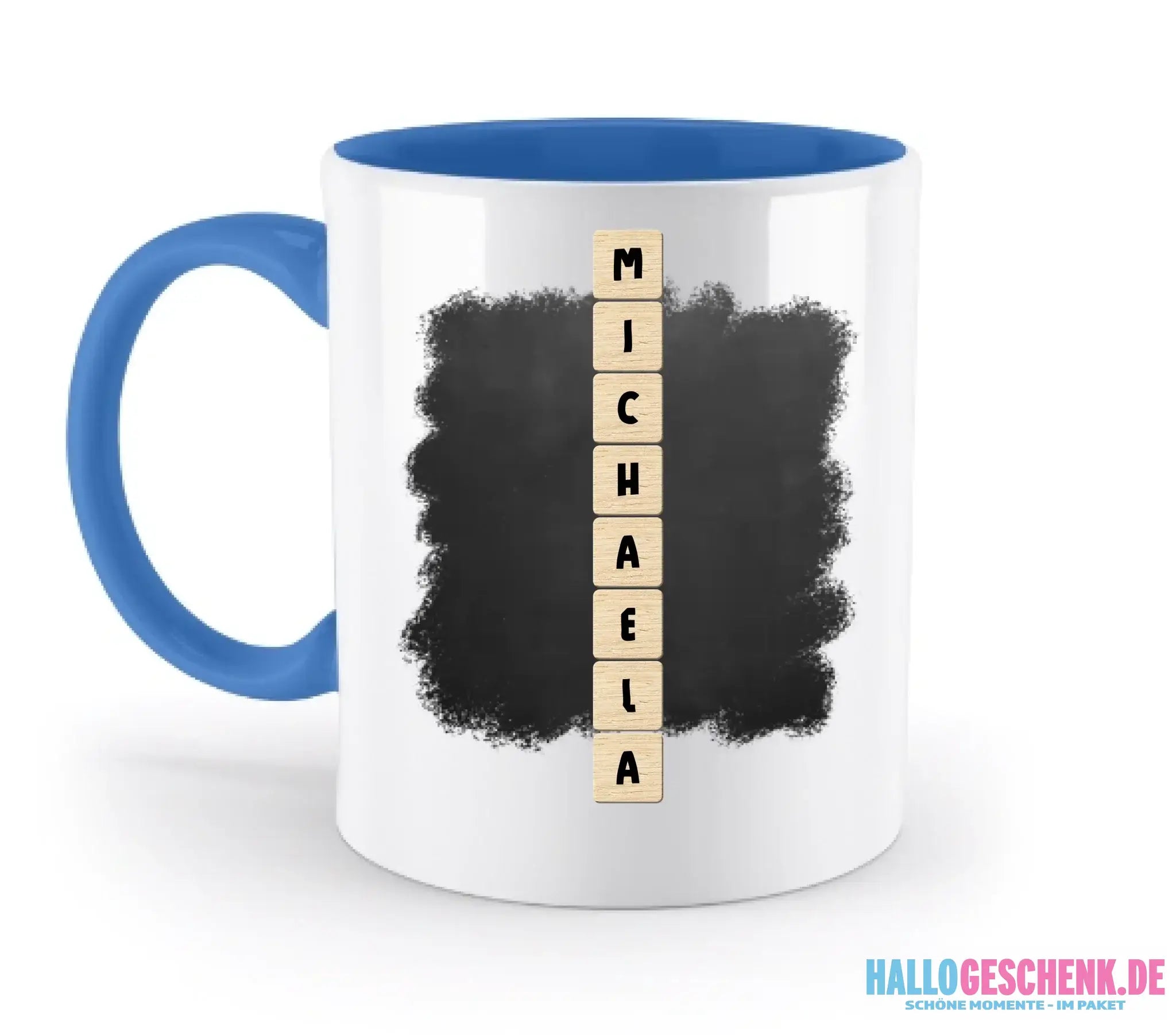 8in1-Kollektion: Kreuzwort-Motiv vertikal 1 Zeile • personalisiert • diverse Artikel - zweifarbige Tasse / Blue / 330ml
