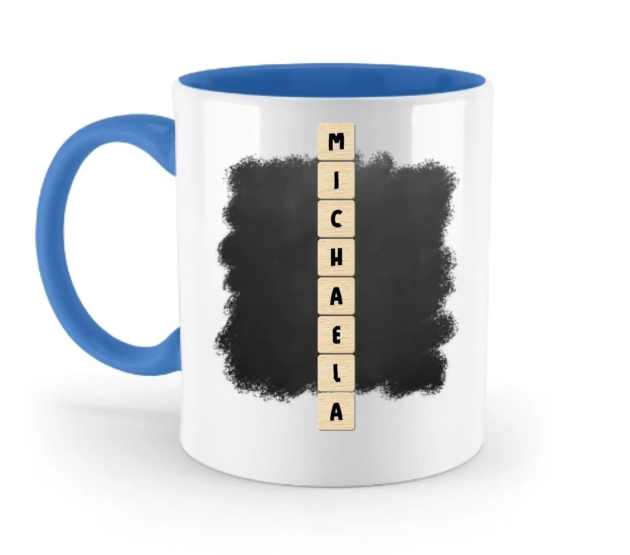 8in1-Kollektion: Kreuzwort-Motiv vertikal 1 Zeile • personalisiert • diverse Artikel - zweifarbige Tasse / Blue / 330ml