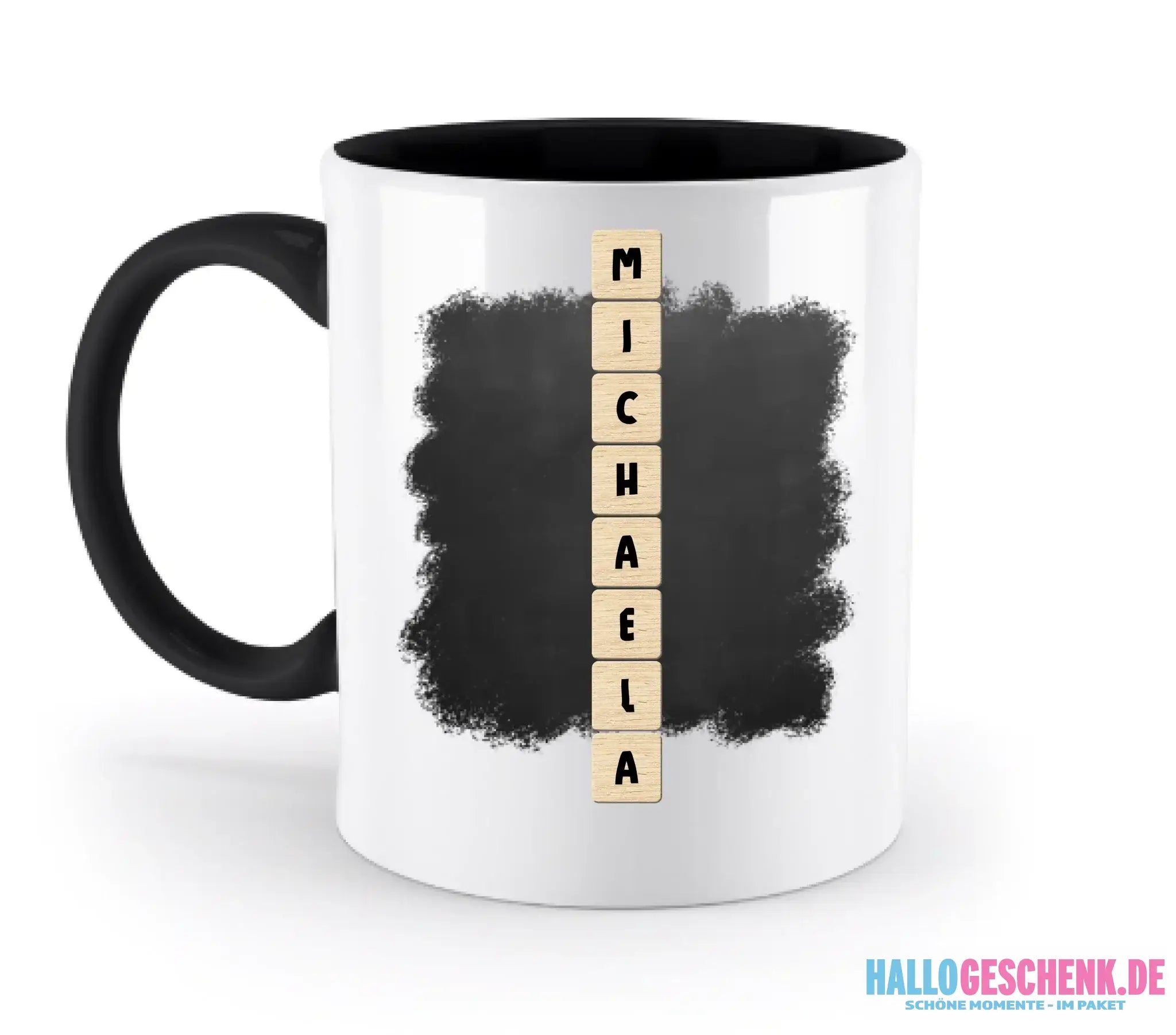 8in1-Kollektion: Kreuzwort-Motiv vertikal 1 Zeile • personalisiert • diverse Artikel - zweifarbige Tasse / Black